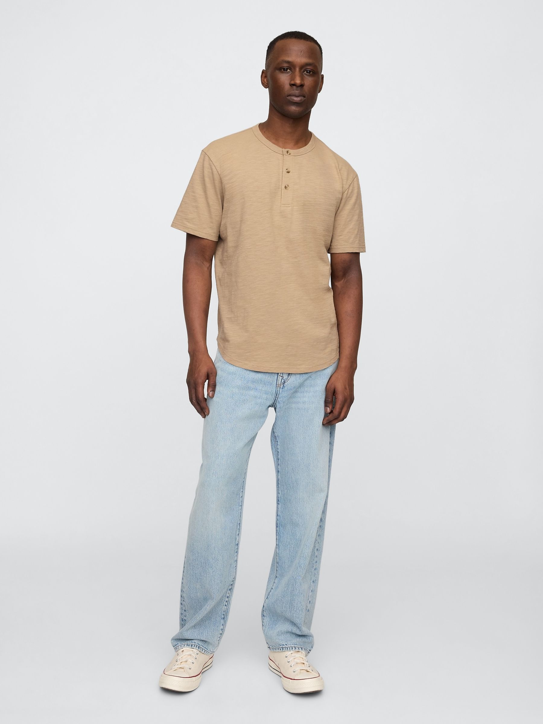 Beige Short Sleeve Henley T-Shirt - Image 3 of 5