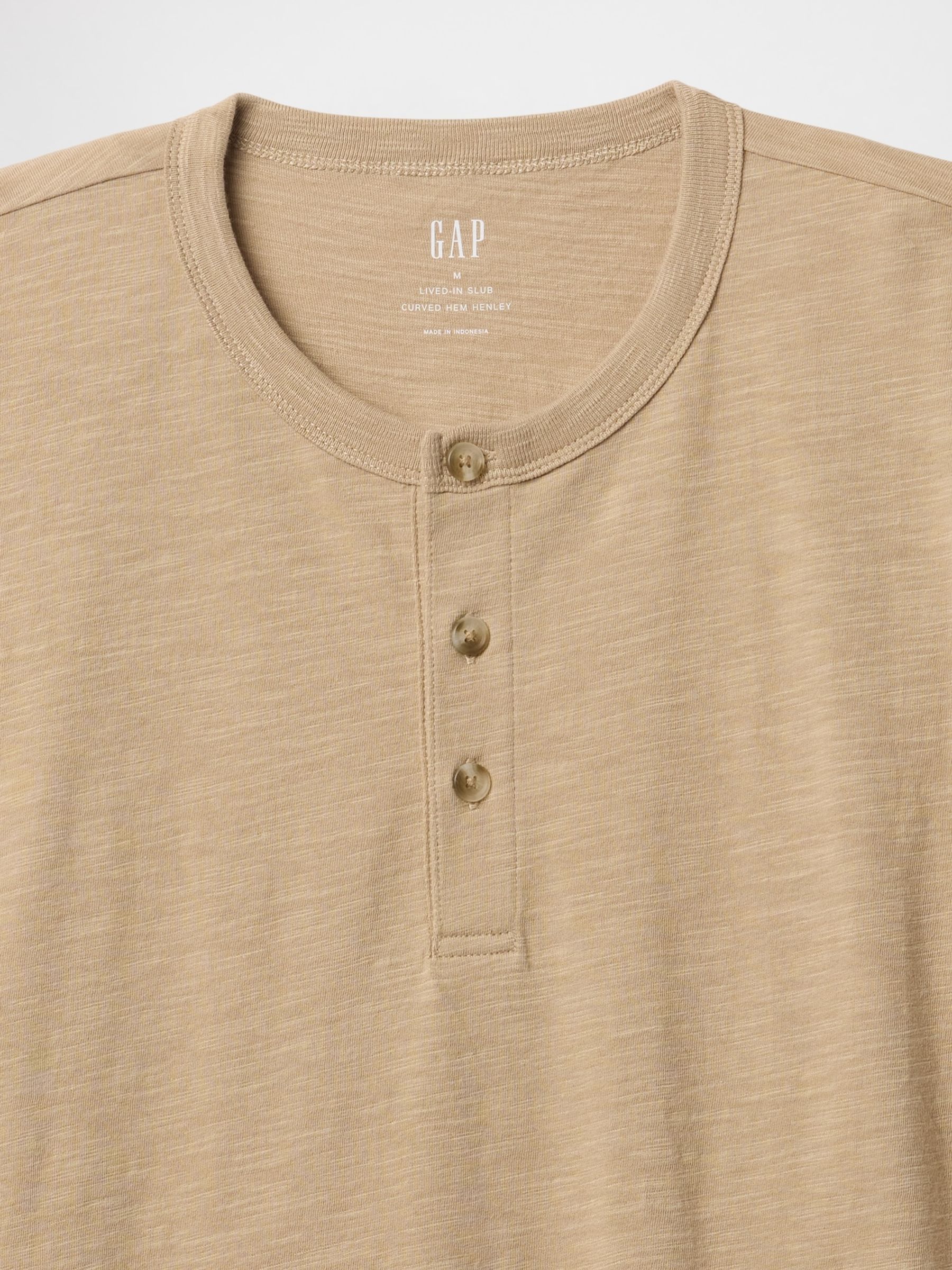 Beige Short Sleeve Henley T-Shirt - Image 5 of 5