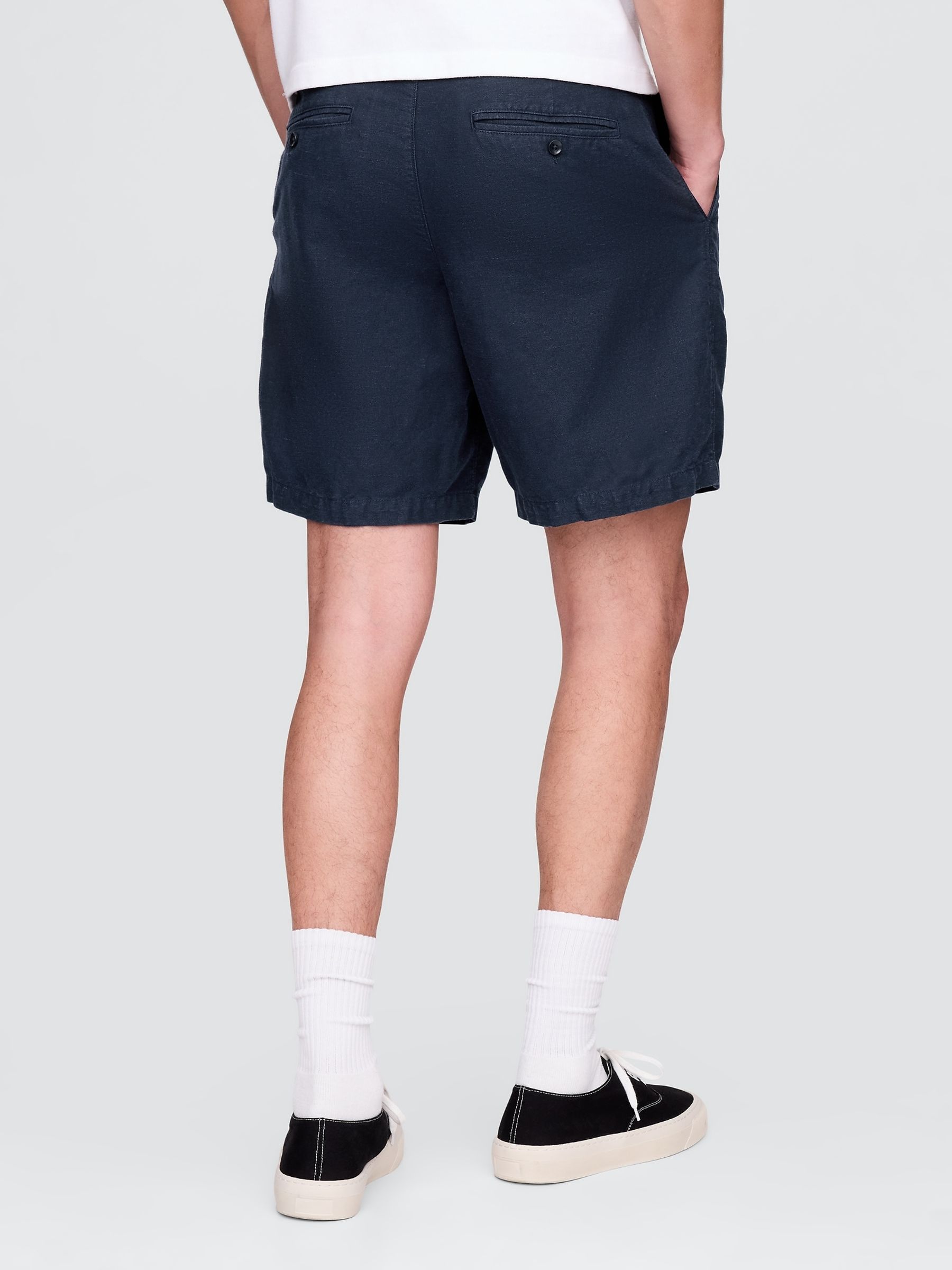 Navy Blue 8"" Linen-Cotton Chino Shorts - Image 2 of 5