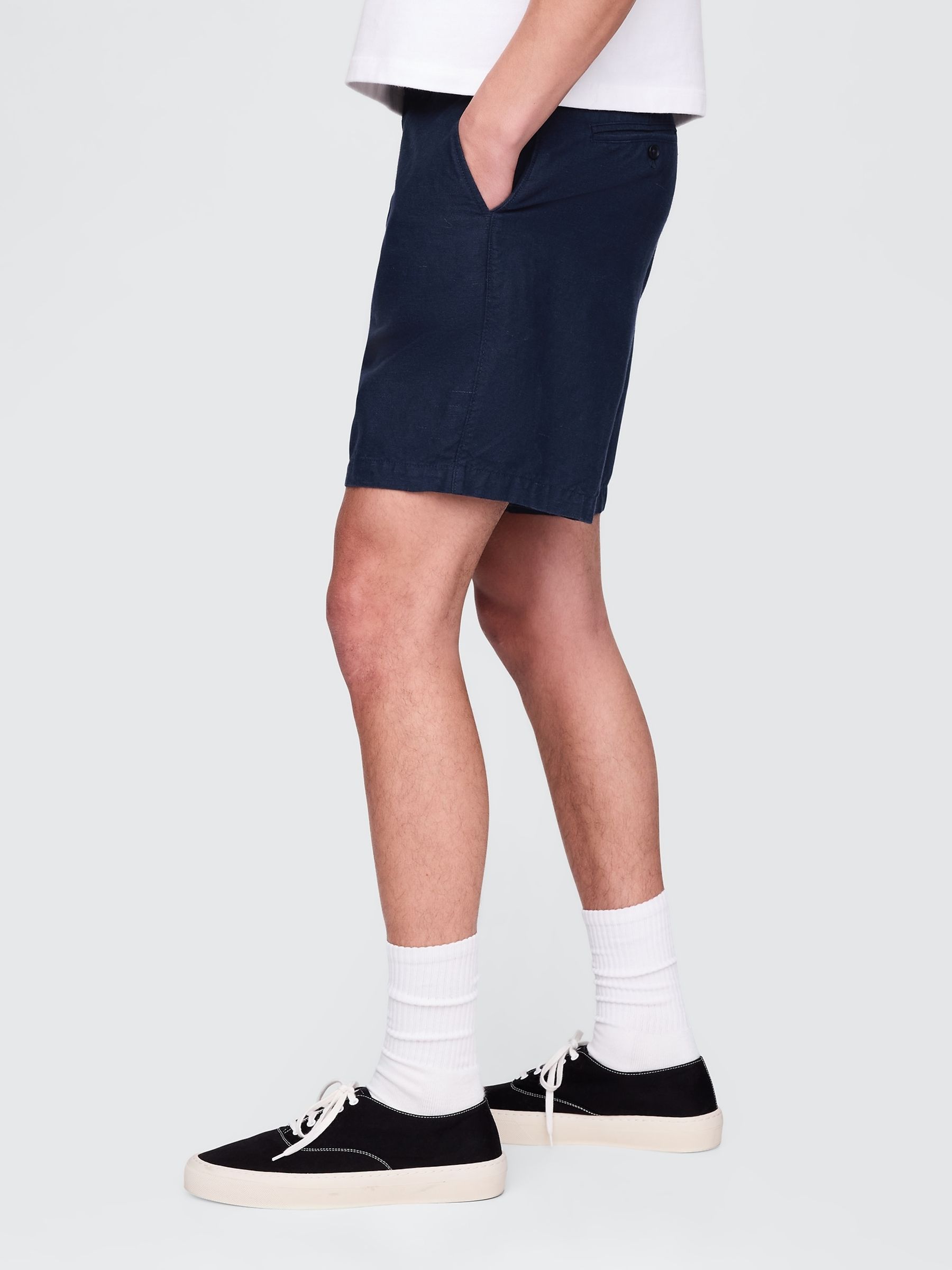 Navy Blue 8"" Linen-Cotton Chino Shorts - Image 3 of 5