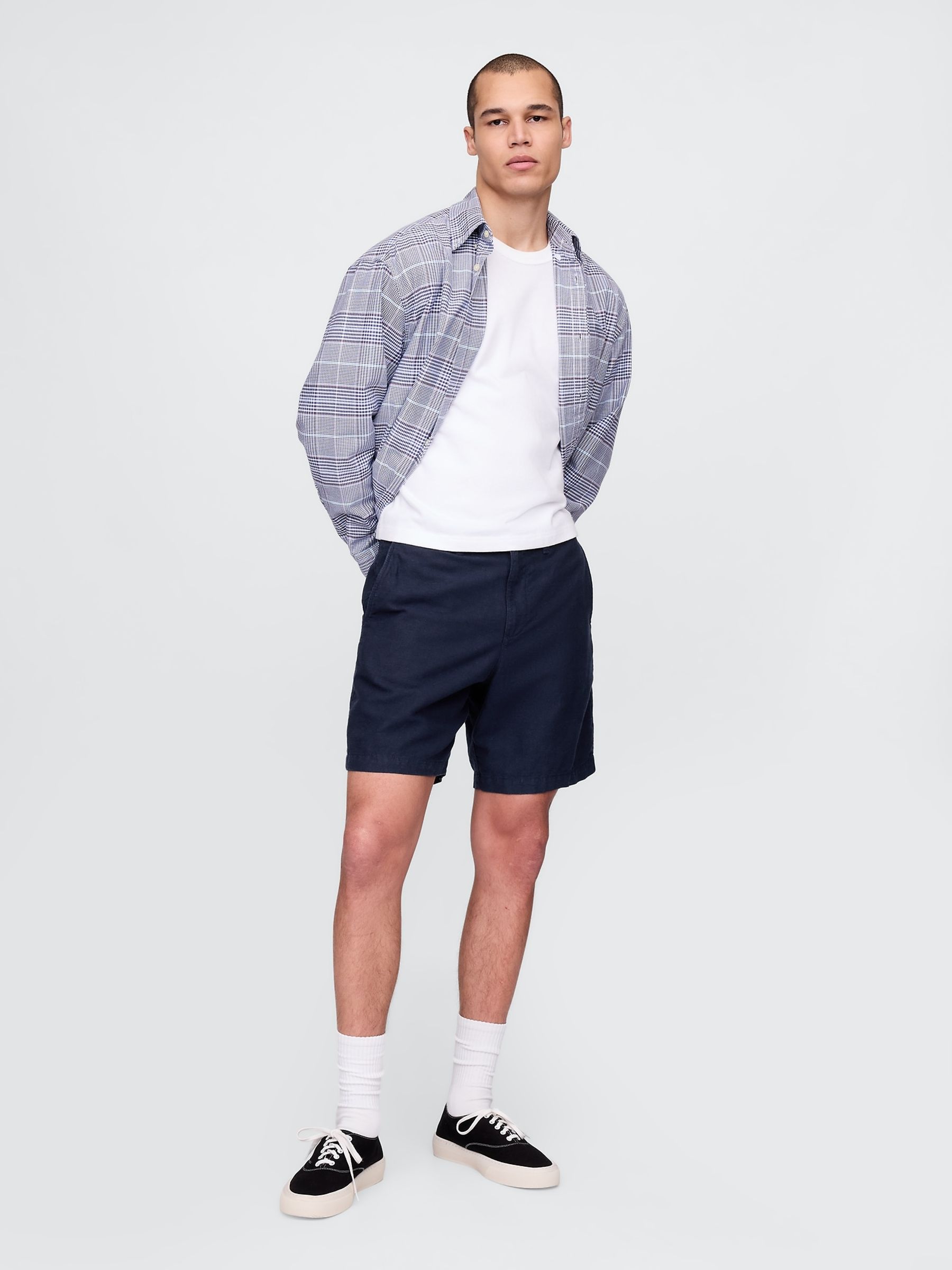 Navy Blue 8"" Linen-Cotton Chino Shorts - Image 4 of 5