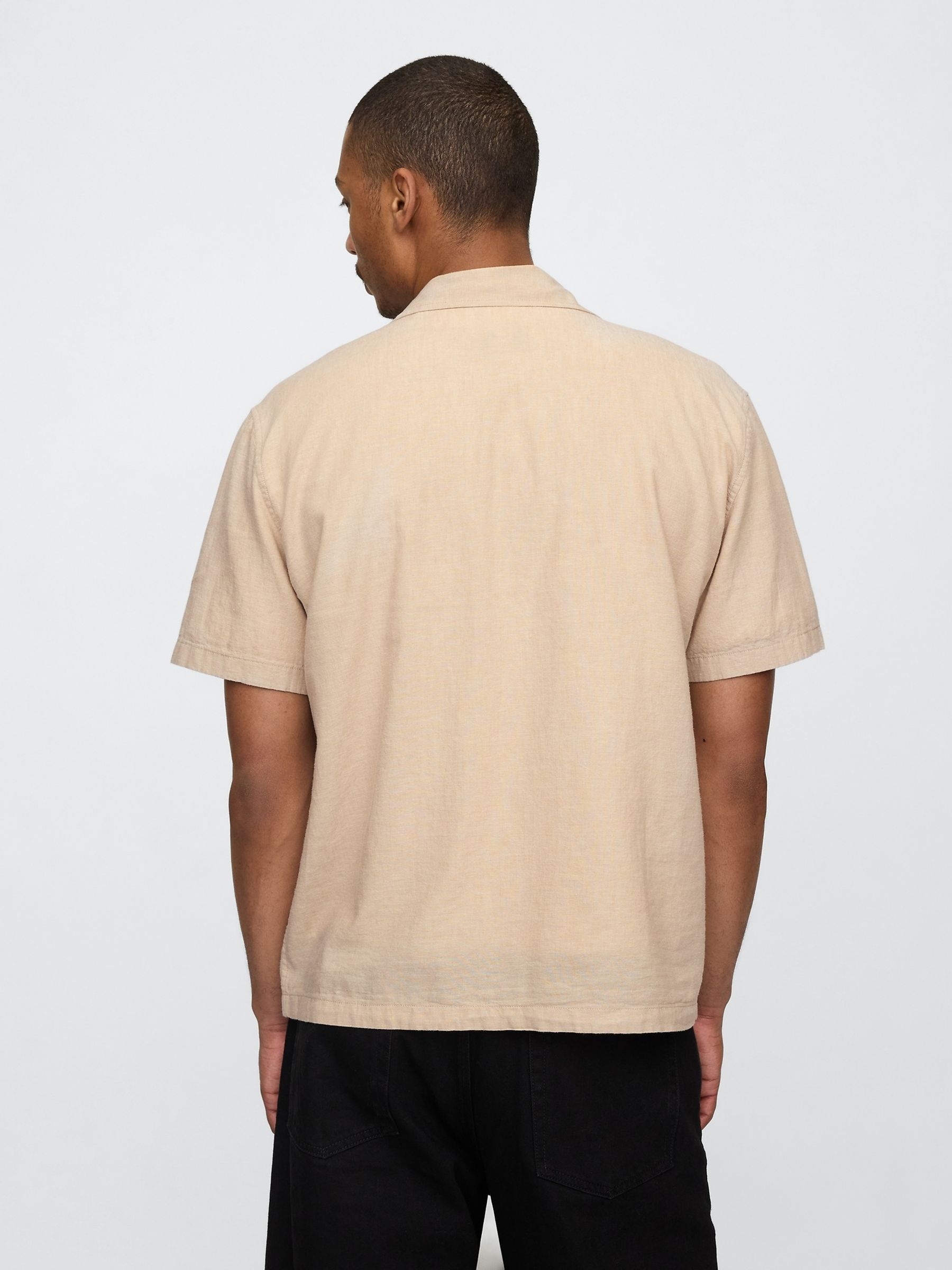 Beige Linen-Cotton Short Sleeve Shirt - Image 2 of 5
