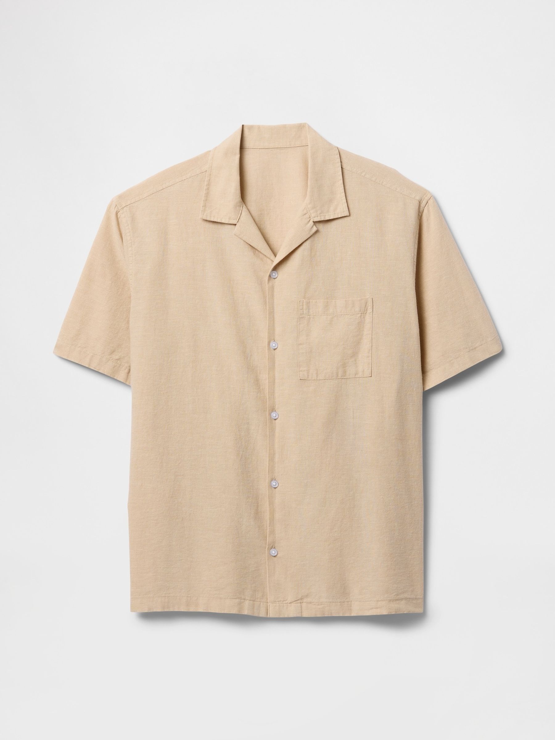 Beige Linen-Cotton Short Sleeve Shirt - Image 4 of 5