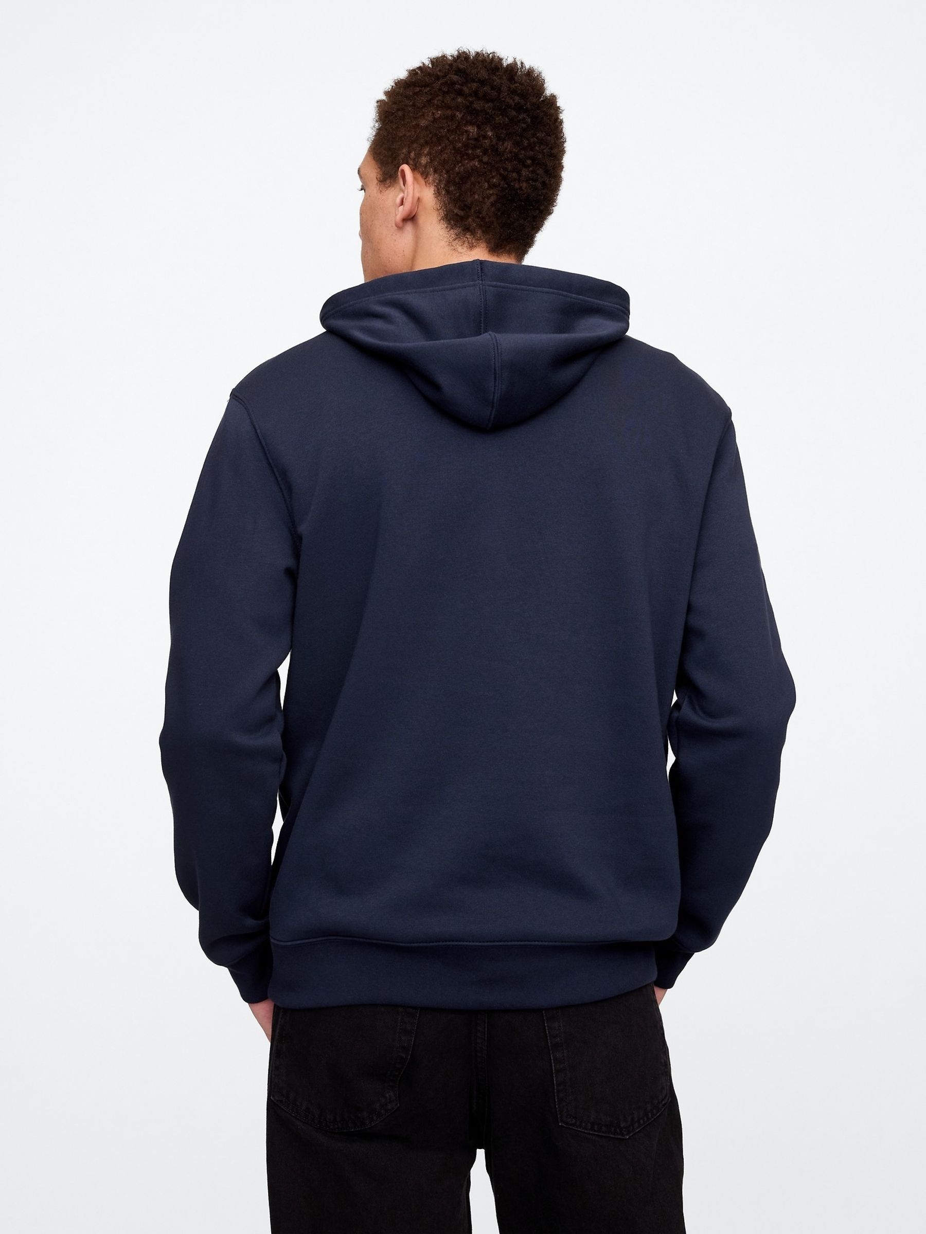 Navy Blue Union Jack Logo Fleece-Lined Hoodie - Image 2 of 5