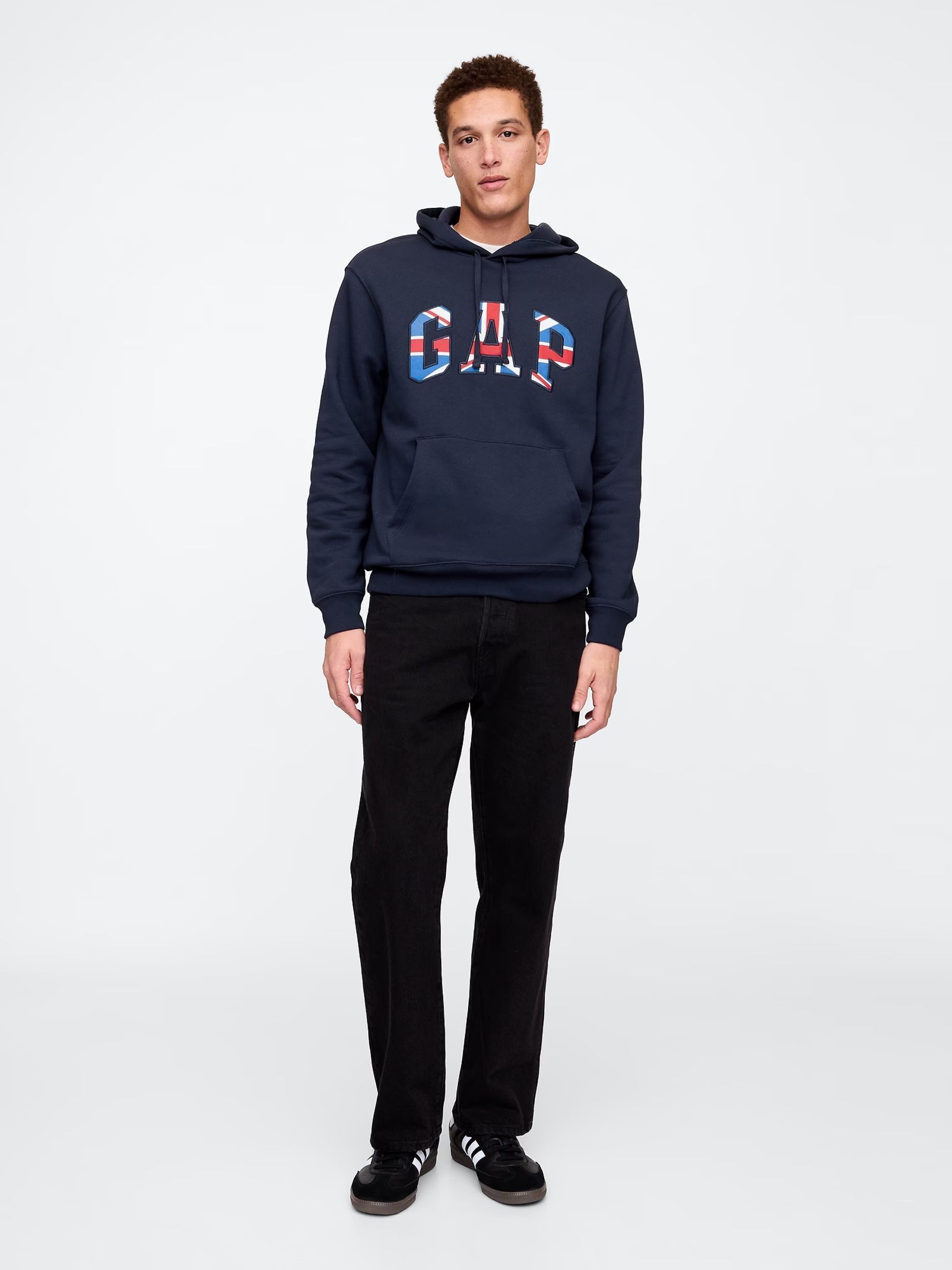 Navy Blue Union Jack Logo Fleece-Lined Hoodie - Image 3 of 5