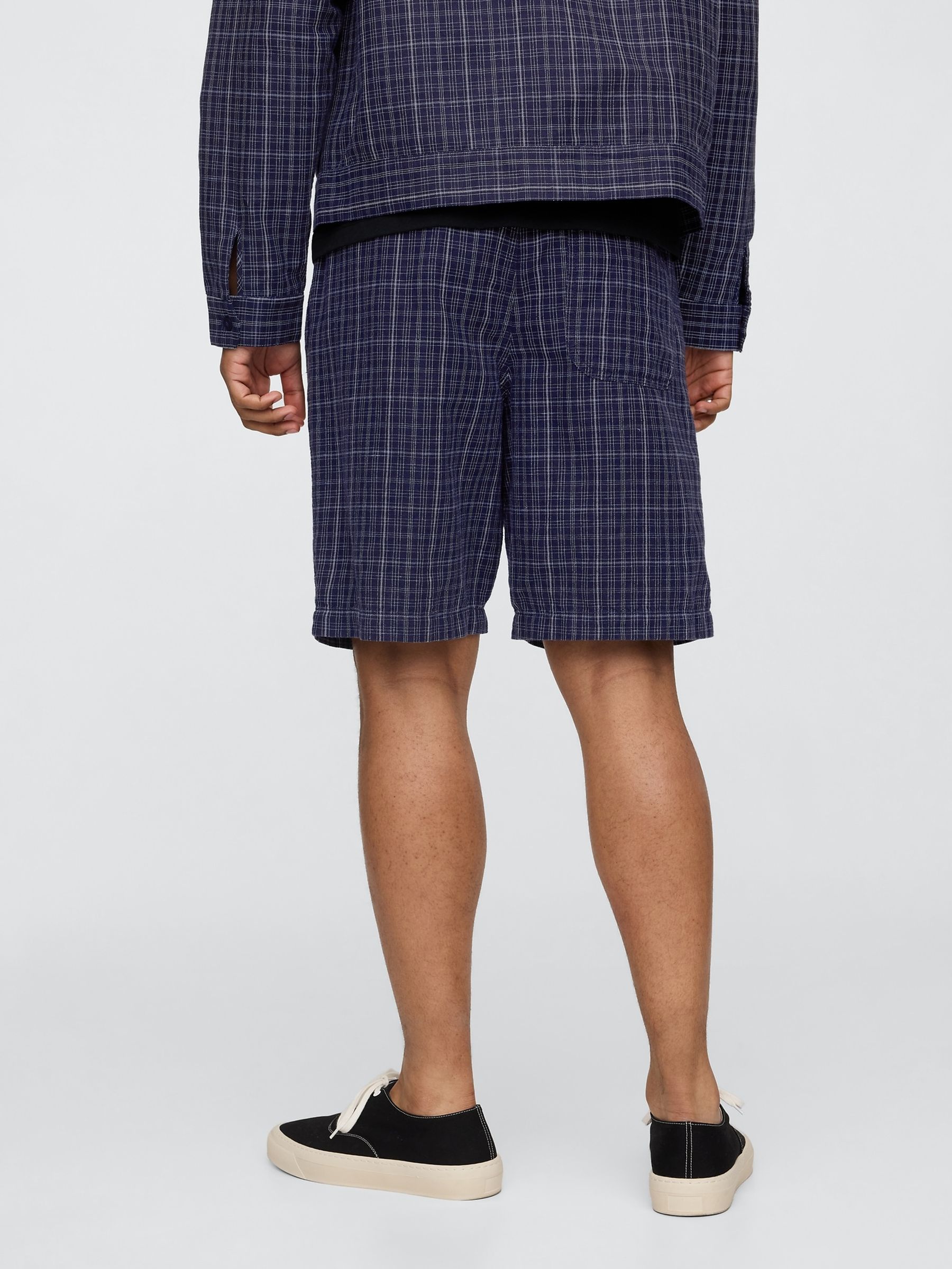 Blue Check 9"" Linen-Cotton Easy Chino Shorts - Image 2 of 5