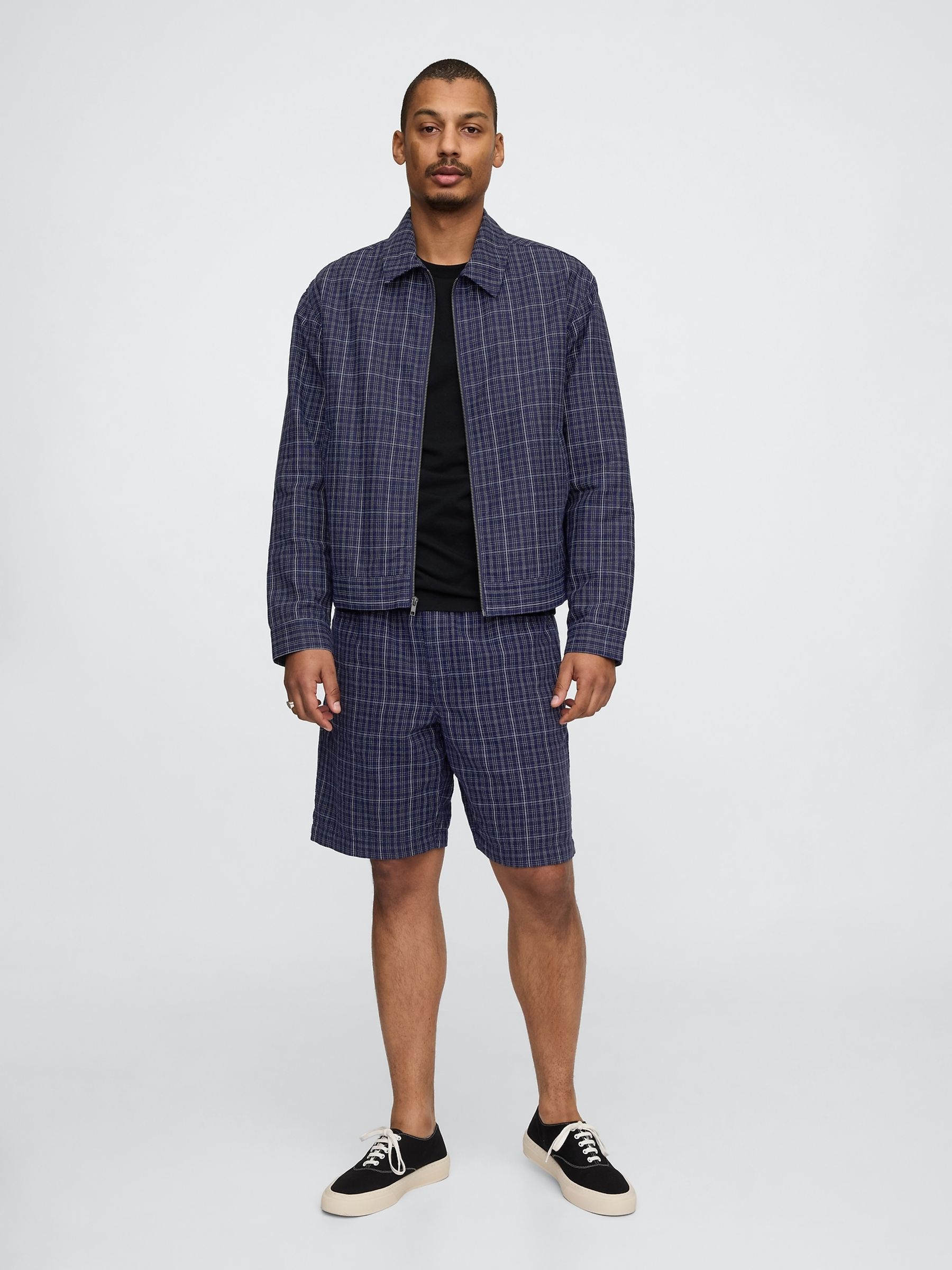 Blue Check 9"" Linen-Cotton Easy Chino Shorts - Image 4 of 5