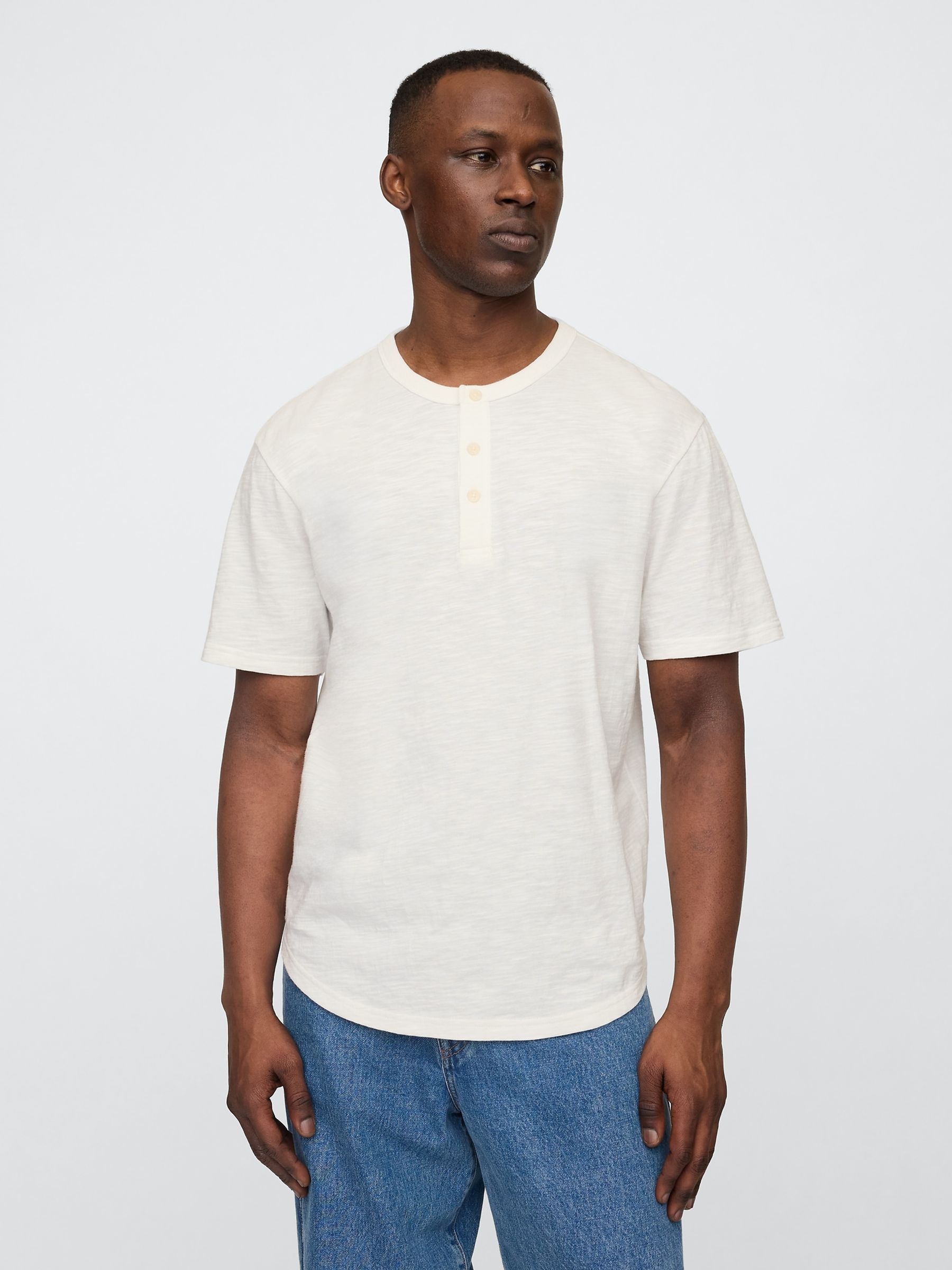 White Short Sleeve Henley T-Shirt Gap