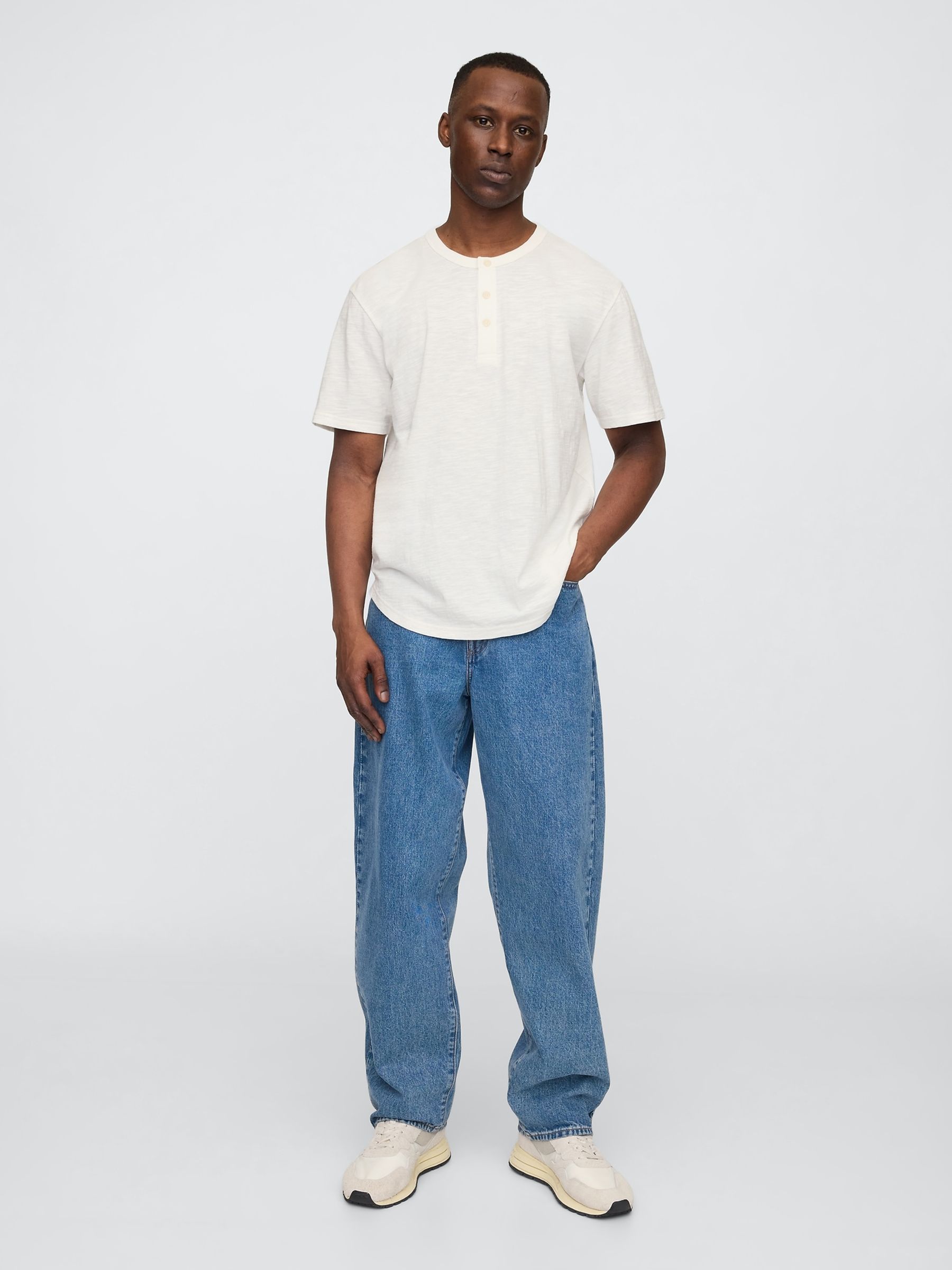White Short Sleeve Henley T-Shirt - Image 3 of 5