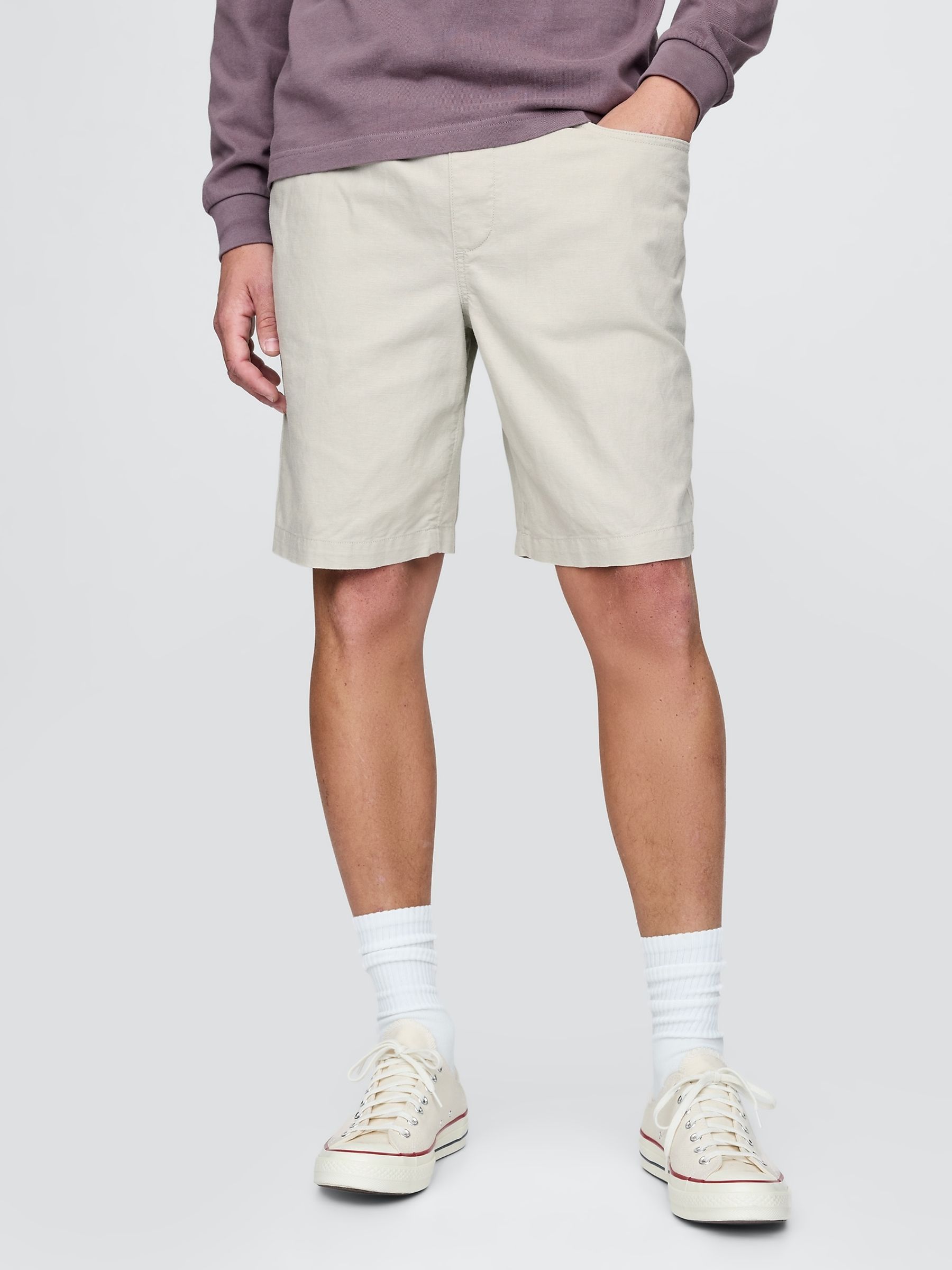 Grey 9"" Linen-Cotton Easy Chino Shorts - Image 1 of 5