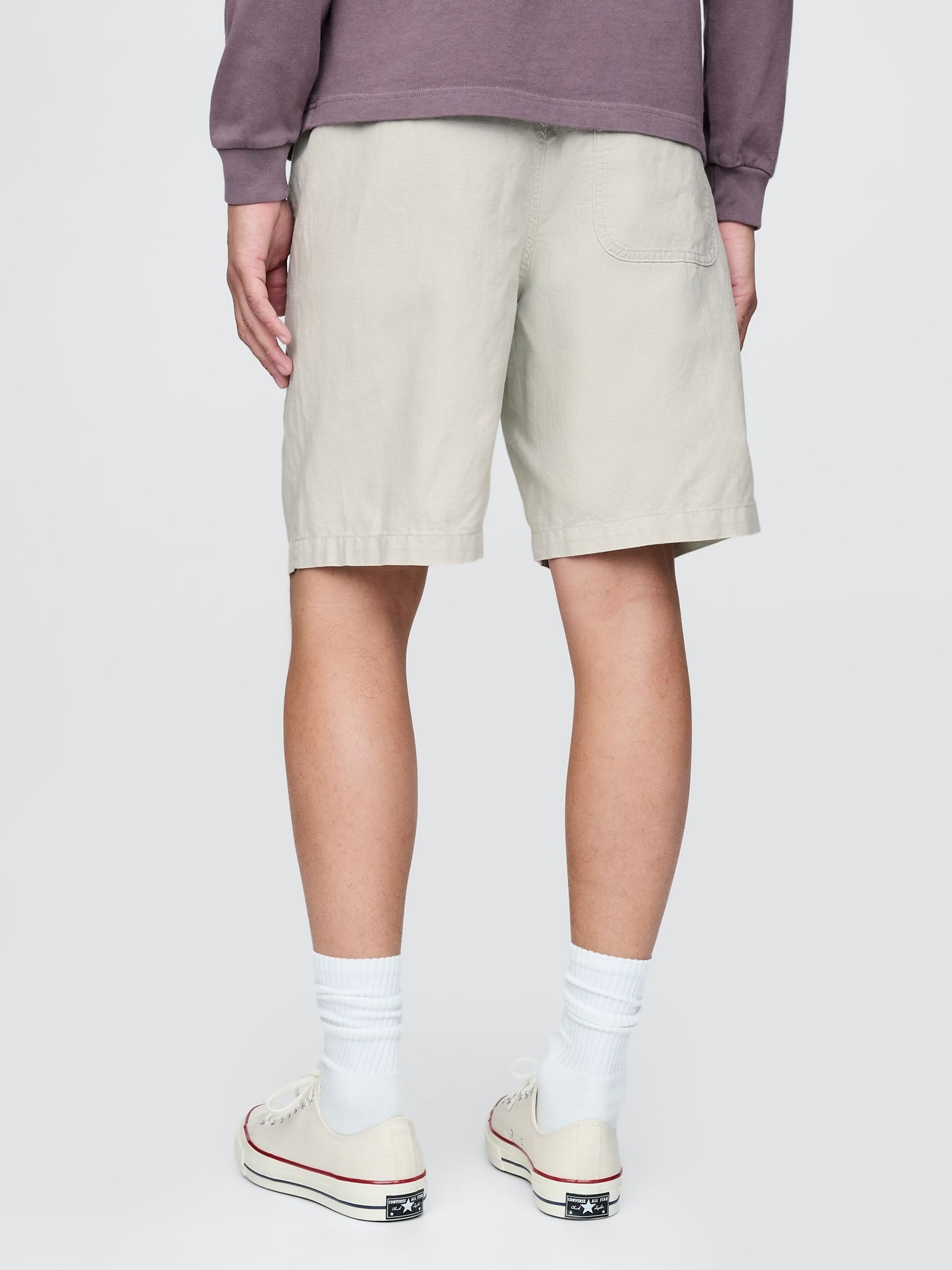 Grey 9"" Linen-Cotton Easy Chino Shorts - Image 2 of 5