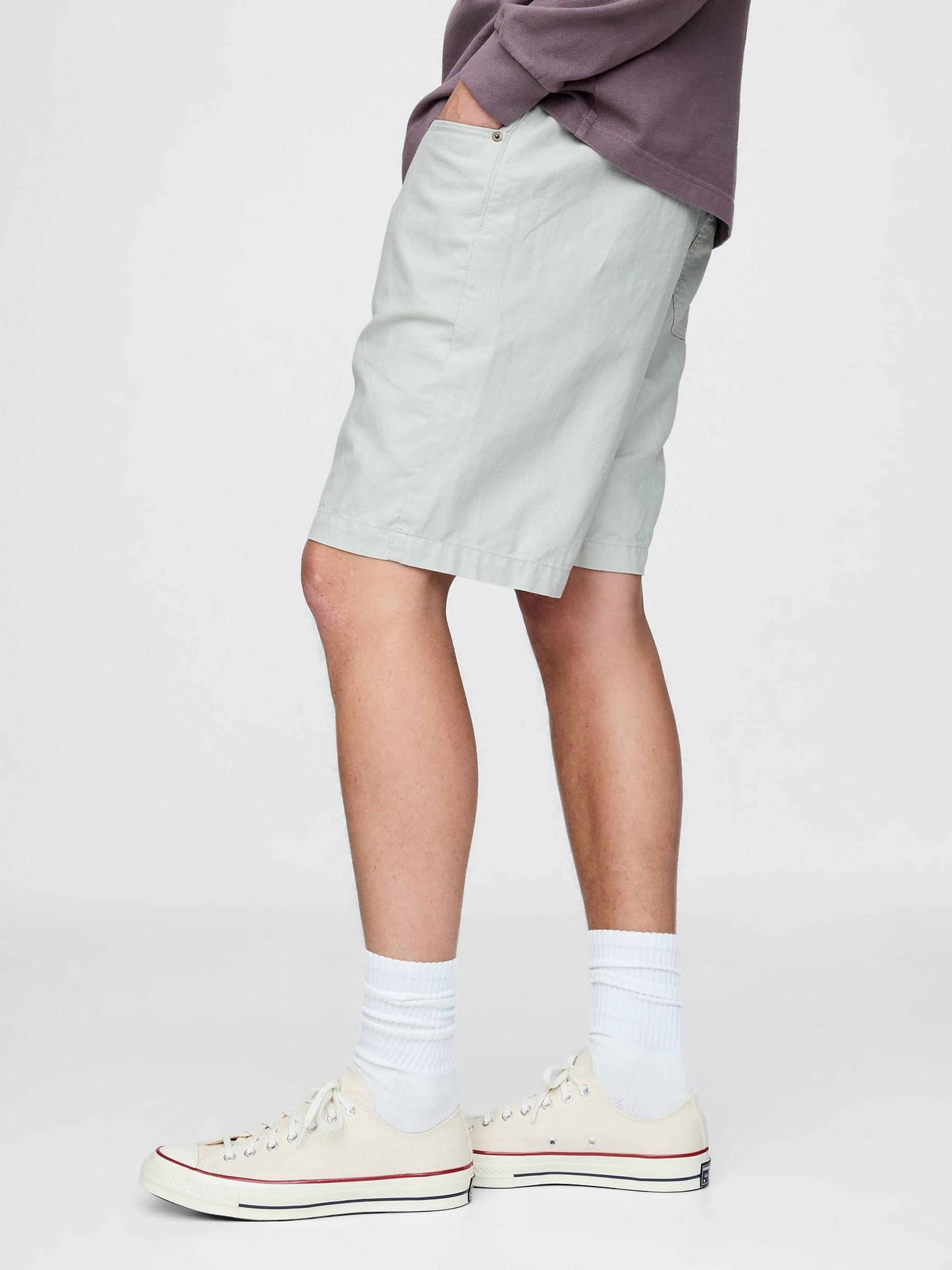 Grey 9"" Linen-Cotton Easy Chino Shorts - Image 3 of 5