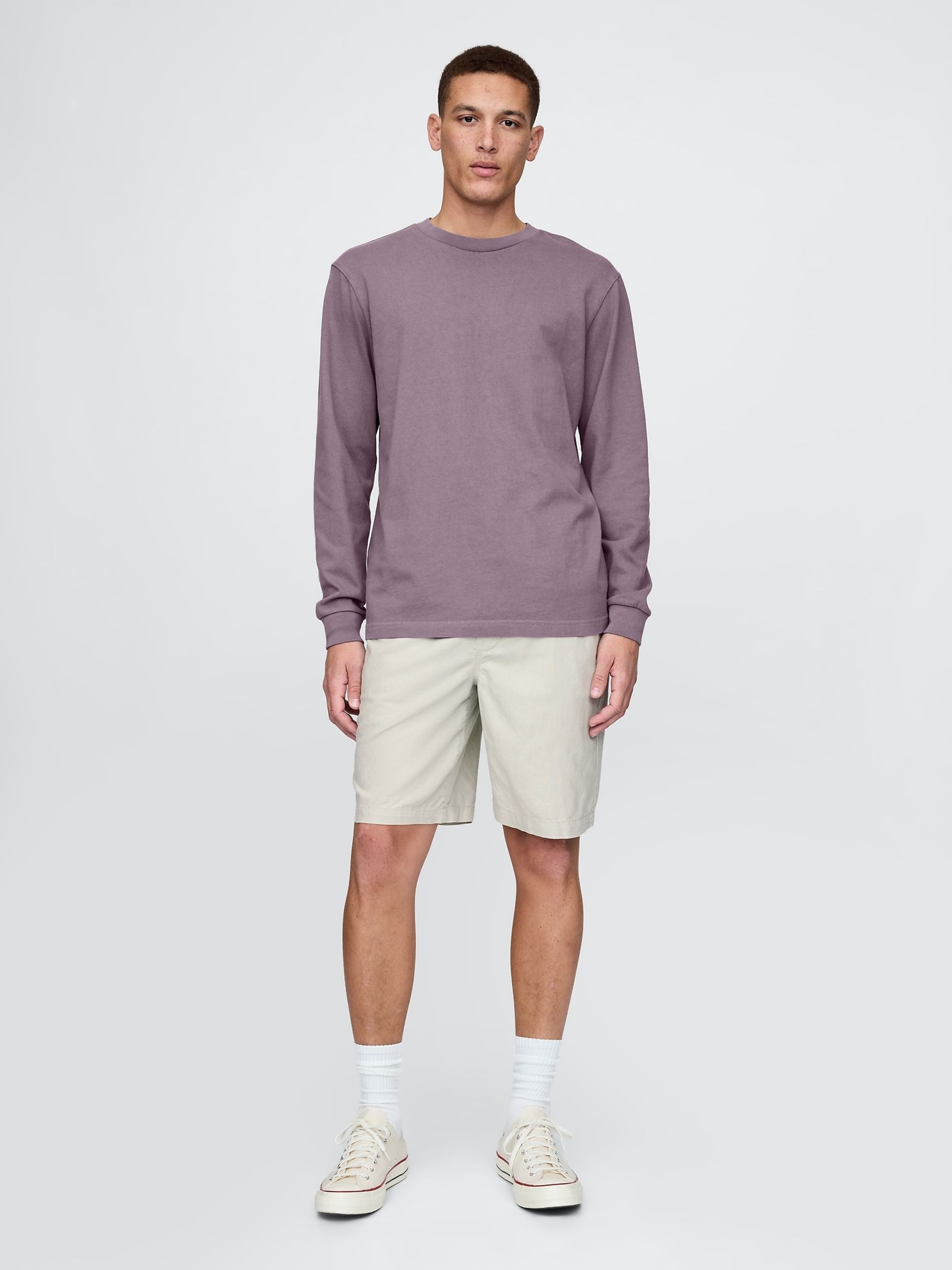 Grey 9"" Linen-Cotton Easy Chino Shorts - Image 4 of 5