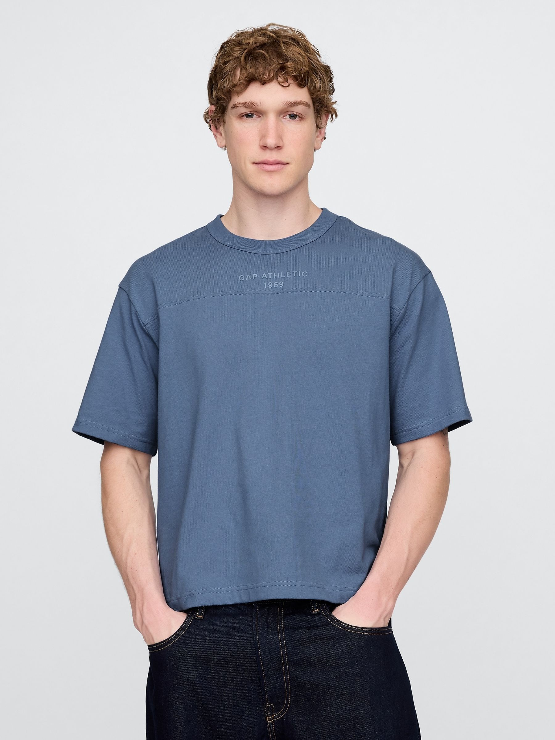 Navy Blue Oversized Athletic Logo T-Shirt - Image 1 of 5