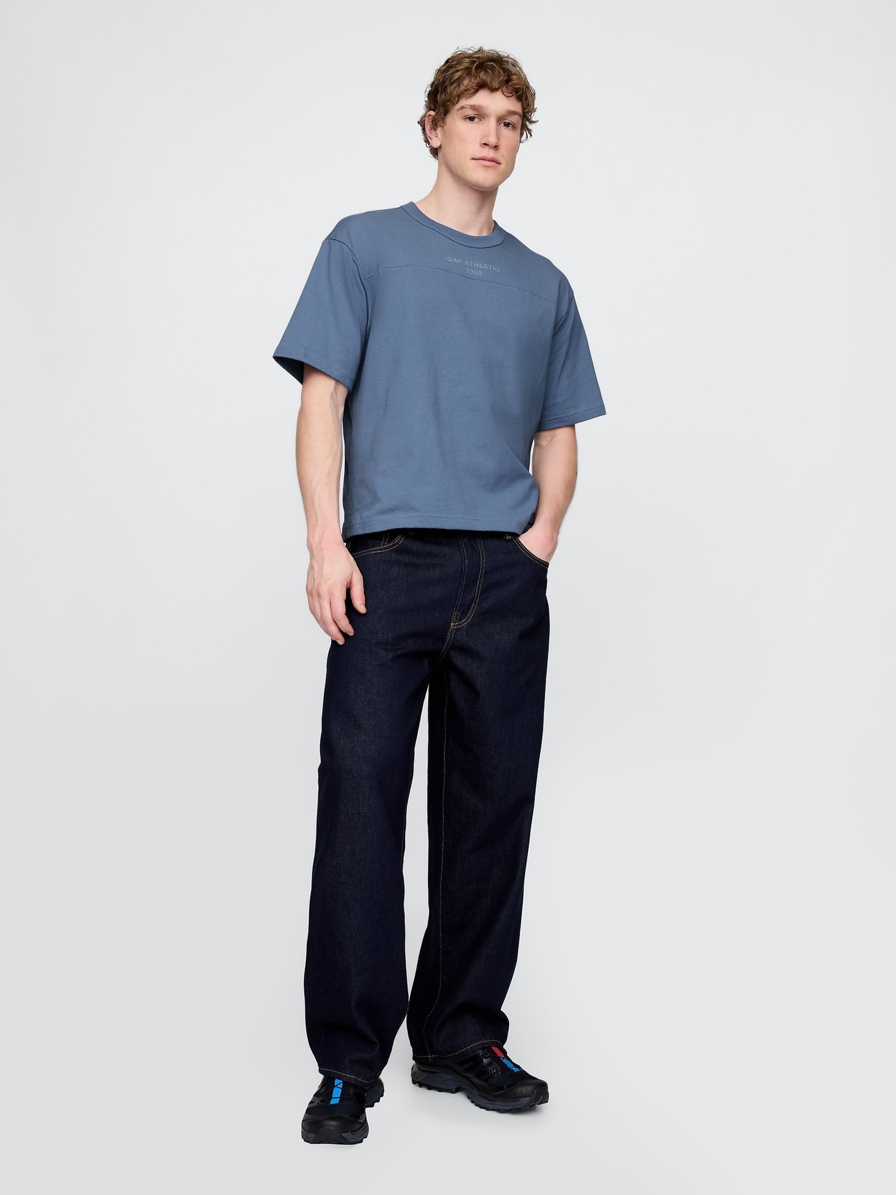 Navy Blue Oversized Athletic Logo T-Shirt - Image 3 of 5