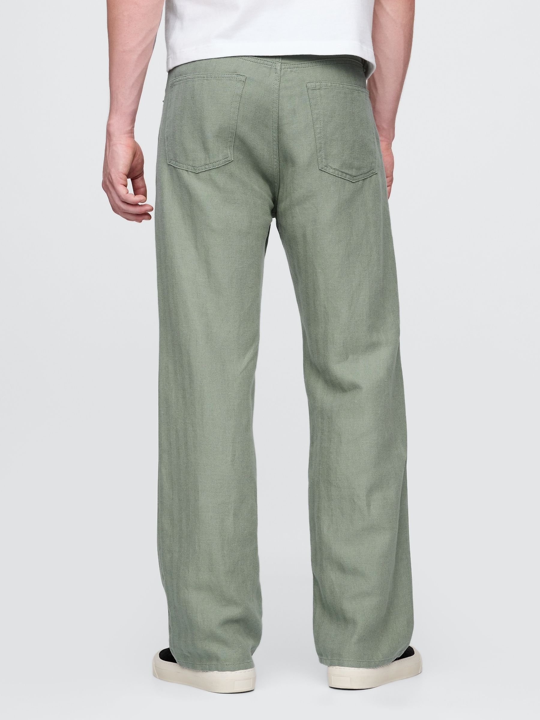 Green Linen-Cotton 90s Loose Herringbone Trousers - Image 2 of 5