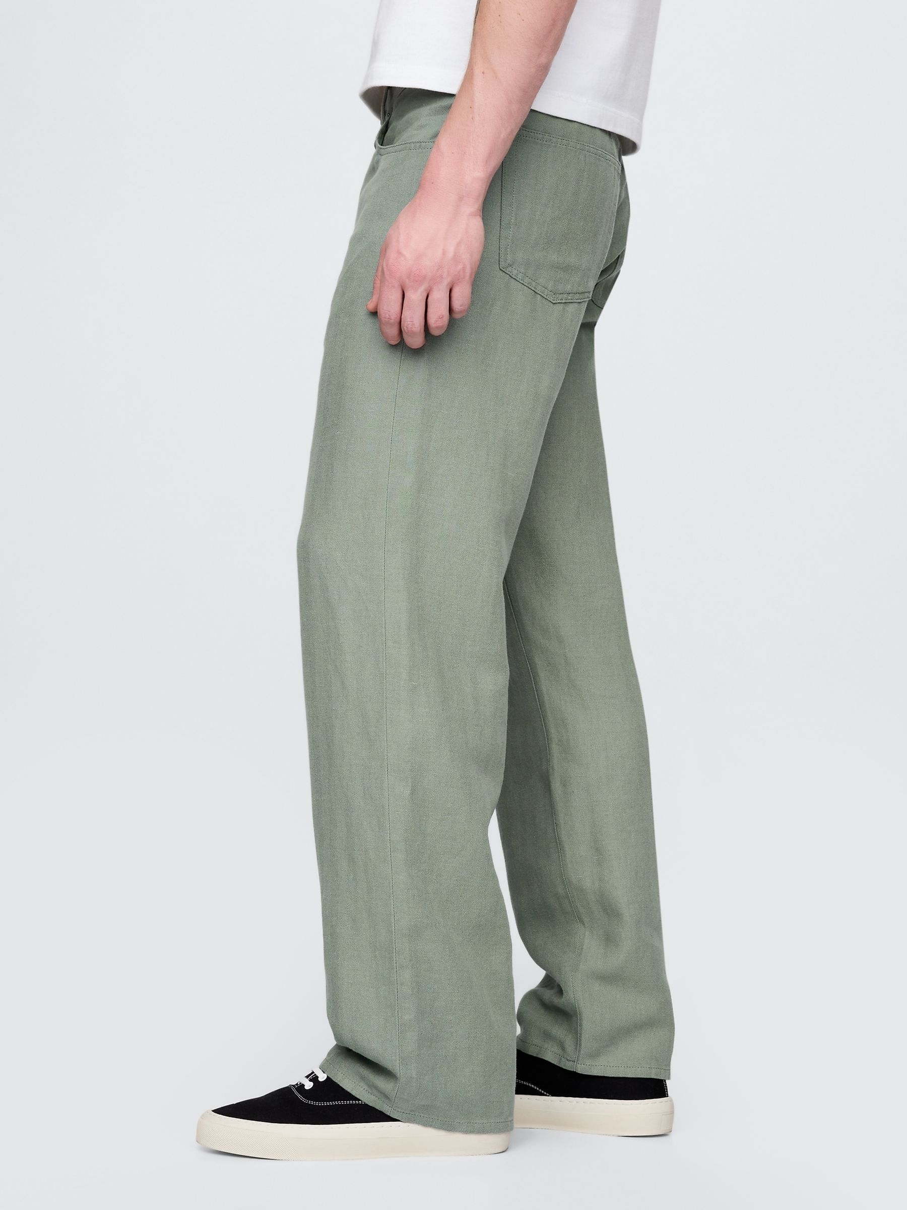 Green Linen-Cotton 90s Loose Herringbone Trousers - Image 3 of 5