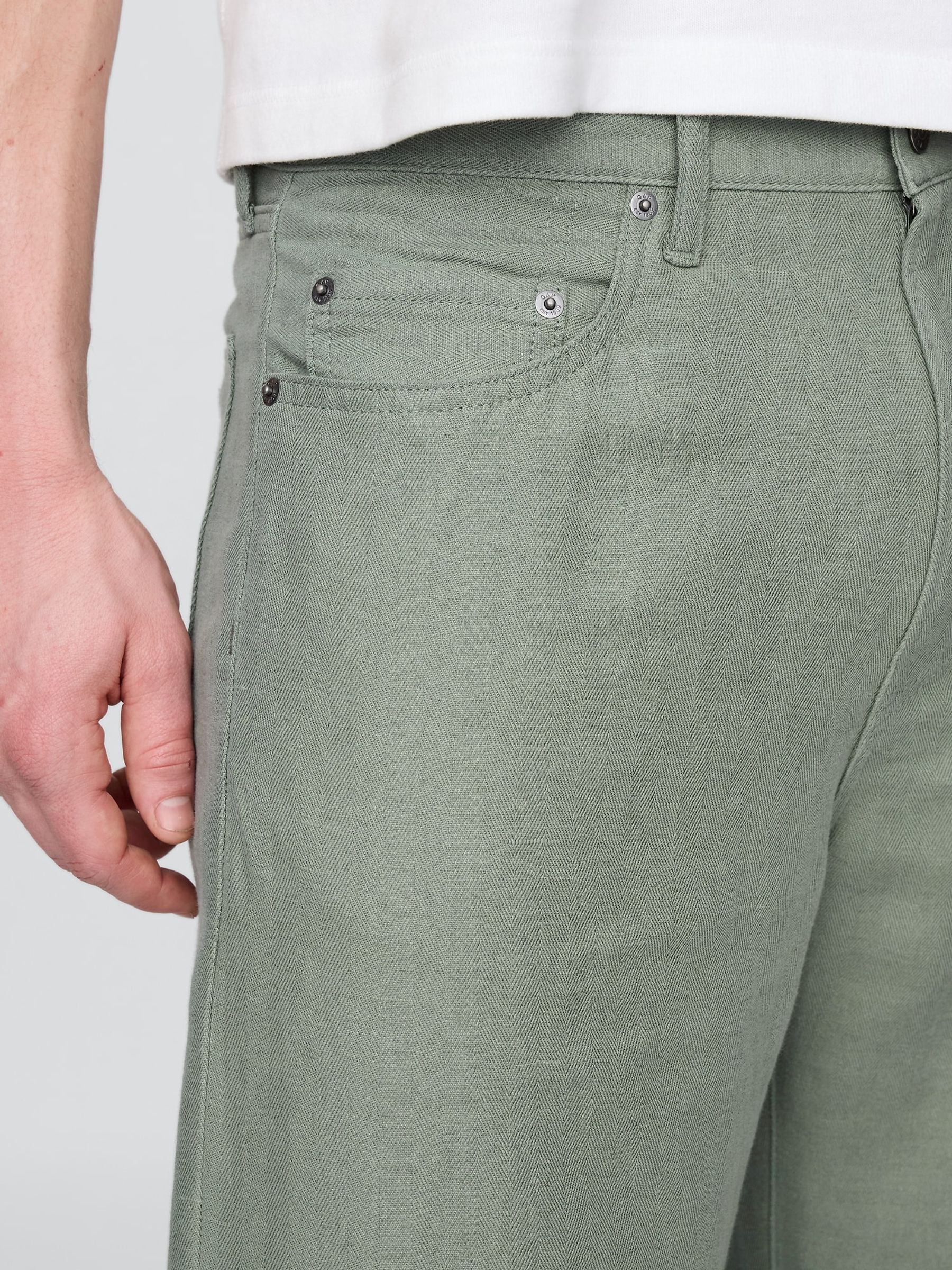 Green Linen-Cotton 90s Loose Herringbone Trousers - Image 4 of 5