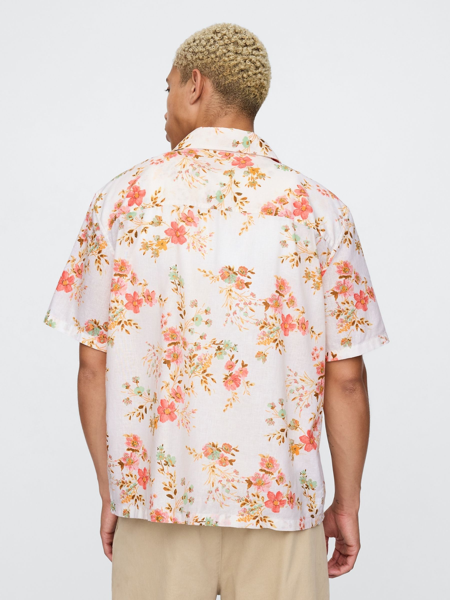 White Floral Linen-Cotton Short Sleeve Shirt - Image 2 of 5