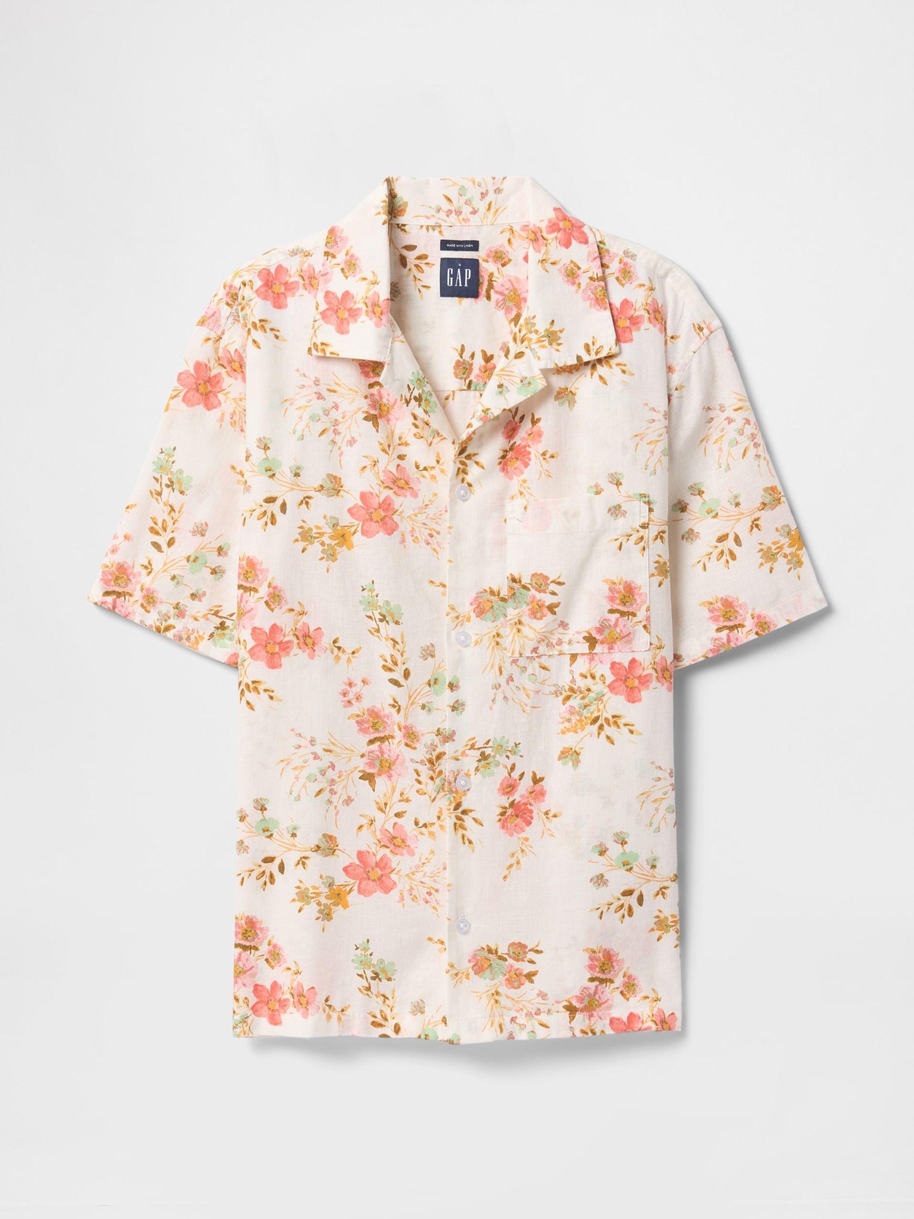 White Floral Linen-Cotton Short Sleeve Shirt - Image 4 of 5
