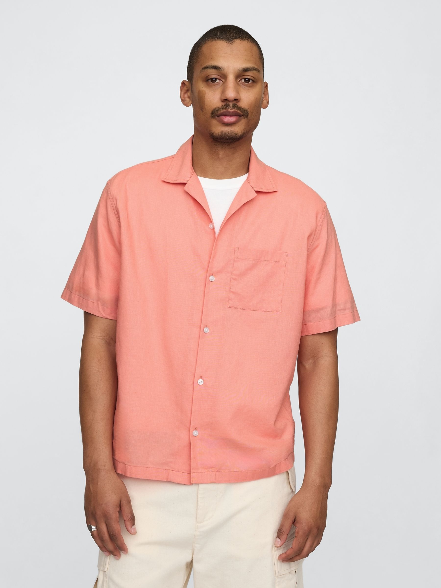 Coral Pink Linen-Cotton Shirt - Image 1 of 5