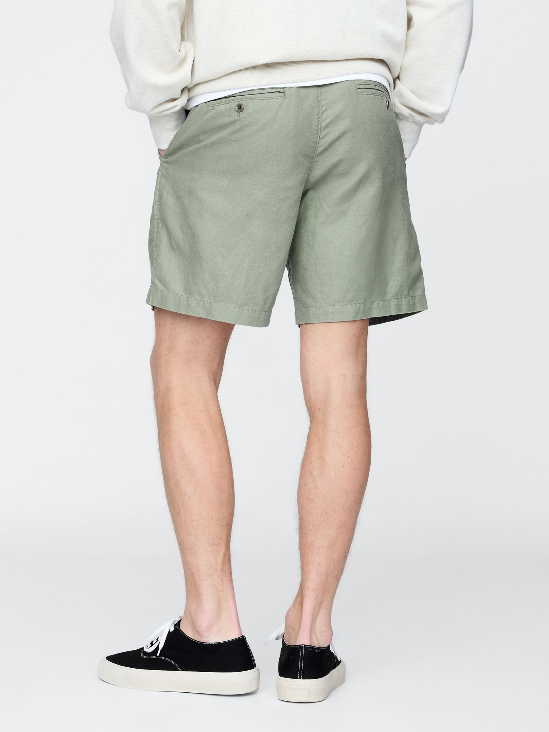 Green 8"" Linen-Cotton Chino Shorts - Image 2 of 5