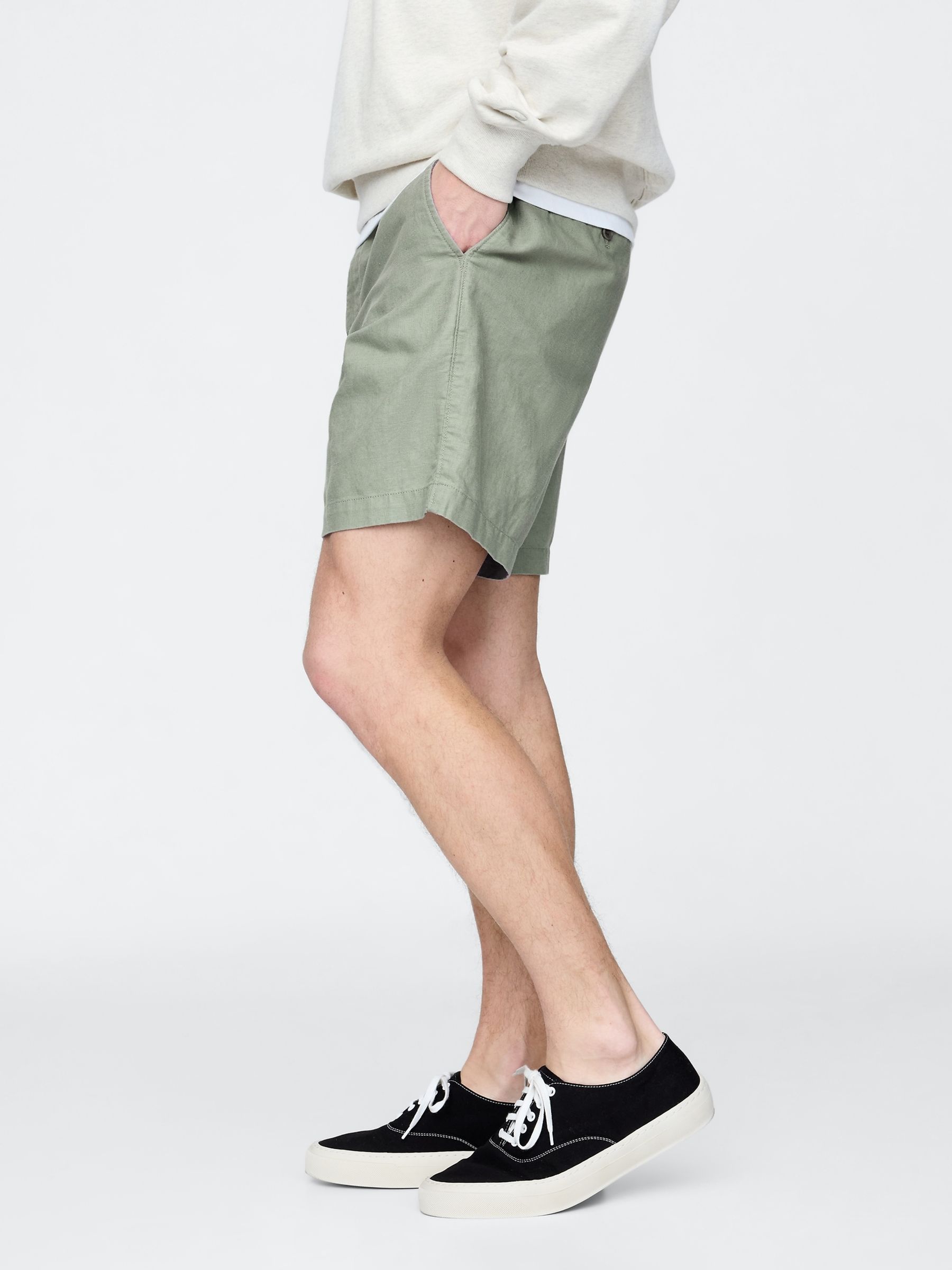 Green 8"" Linen-Cotton Chino Shorts - Image 3 of 5
