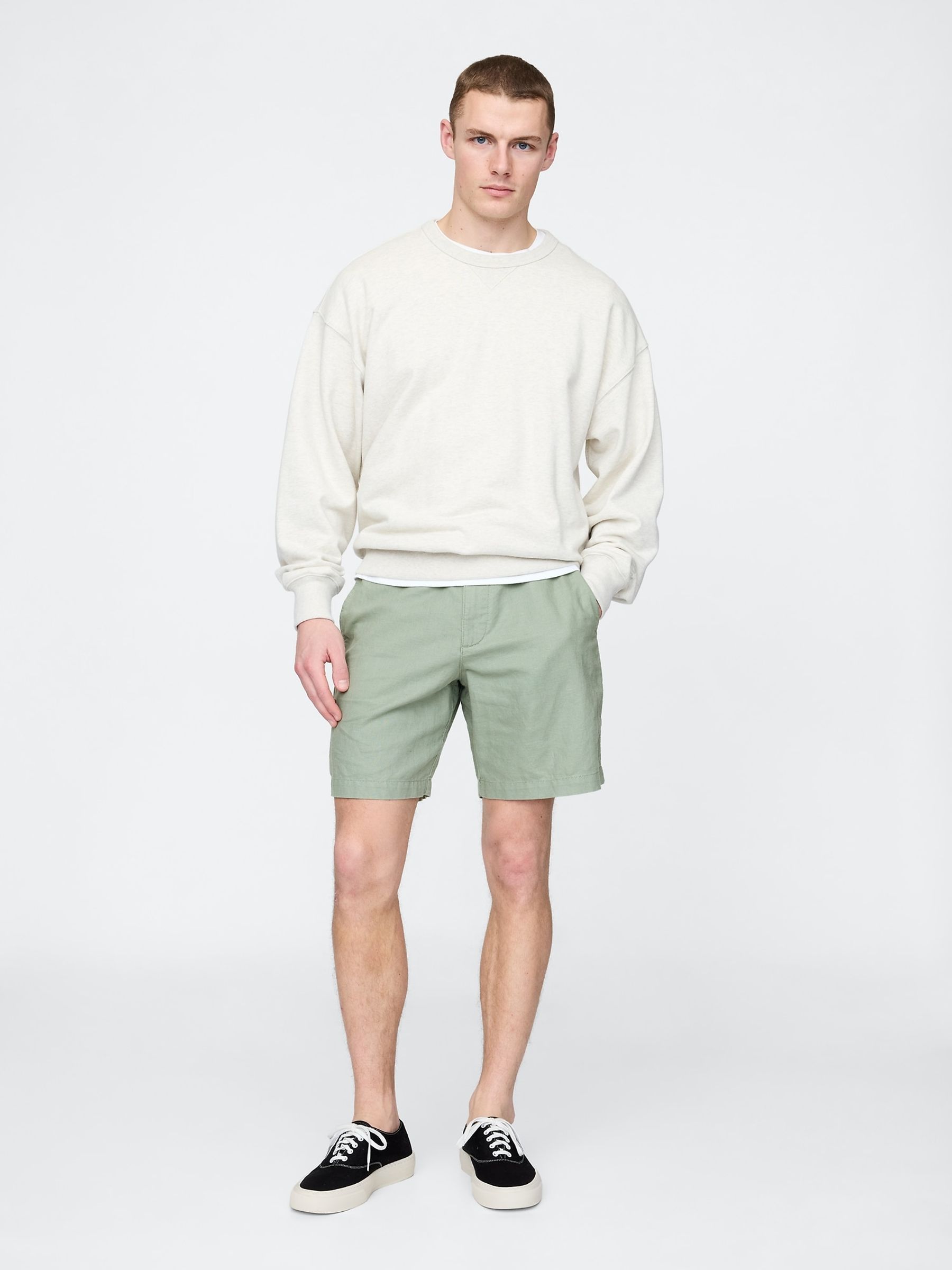 Green 8"" Linen-Cotton Chino Shorts - Image 4 of 5