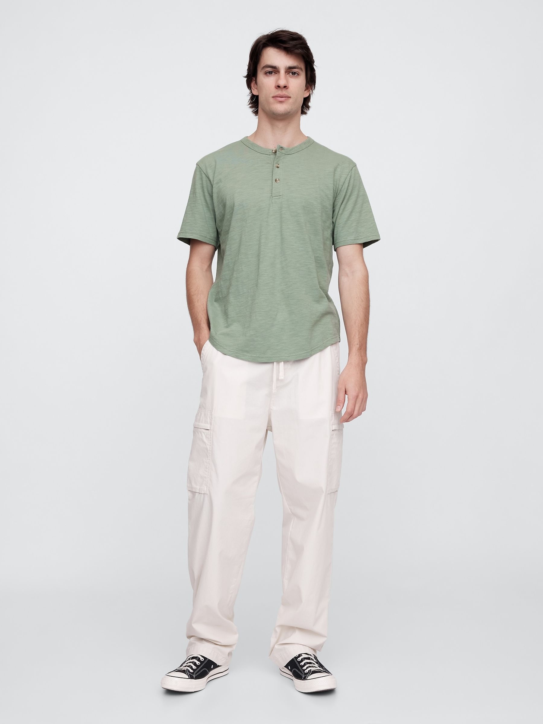 Green Short Sleeve Henley T-Shirt - Image 3 of 5