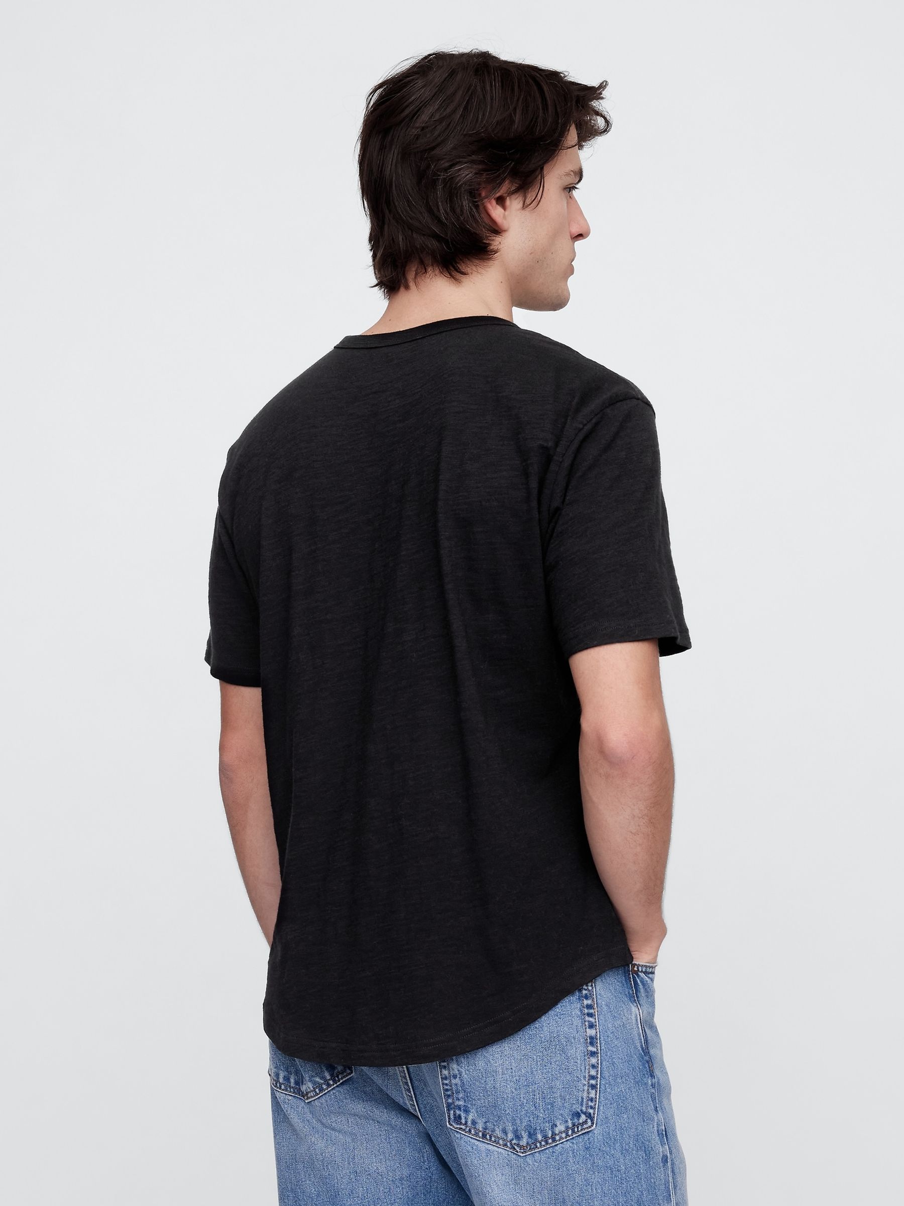 Black Short Sleeve Henley T-Shirt - Image 2 of 5