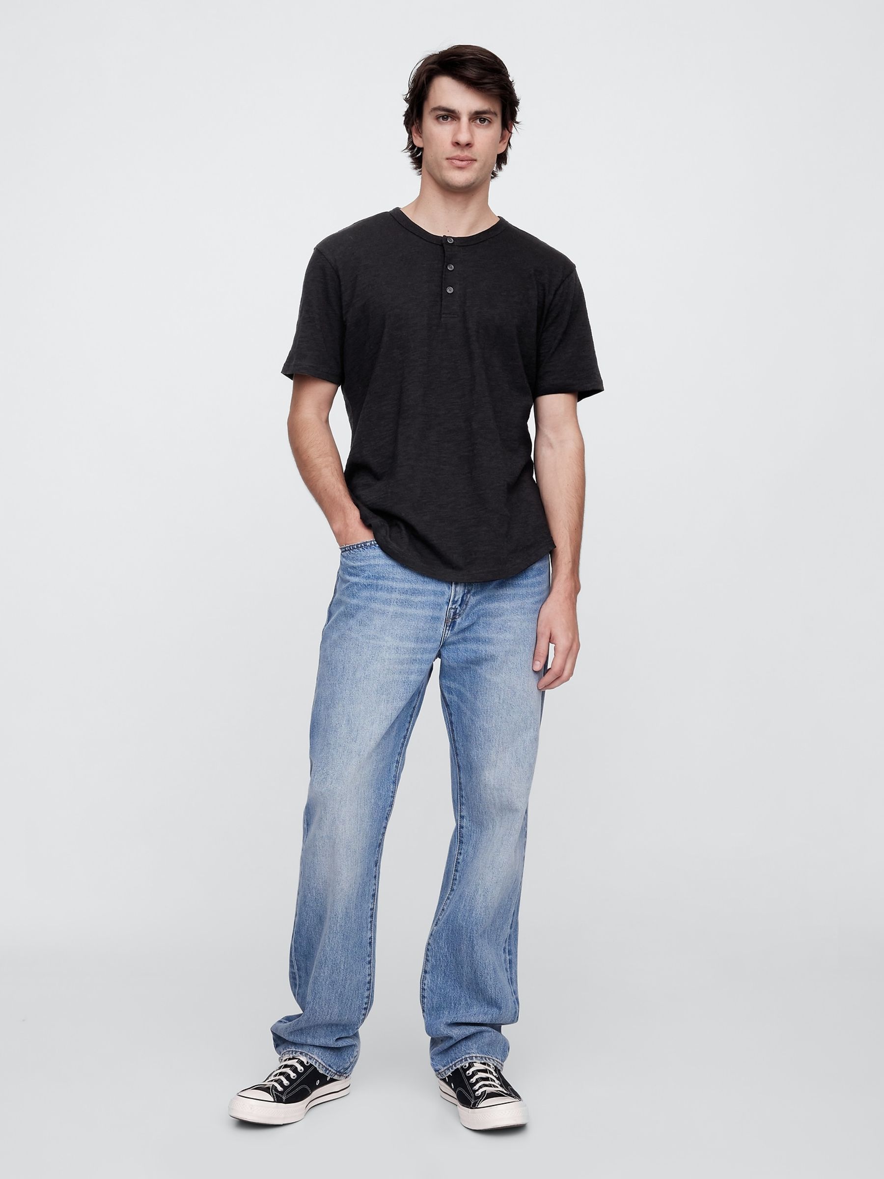 Black Short Sleeve Henley T-Shirt - Image 3 of 5