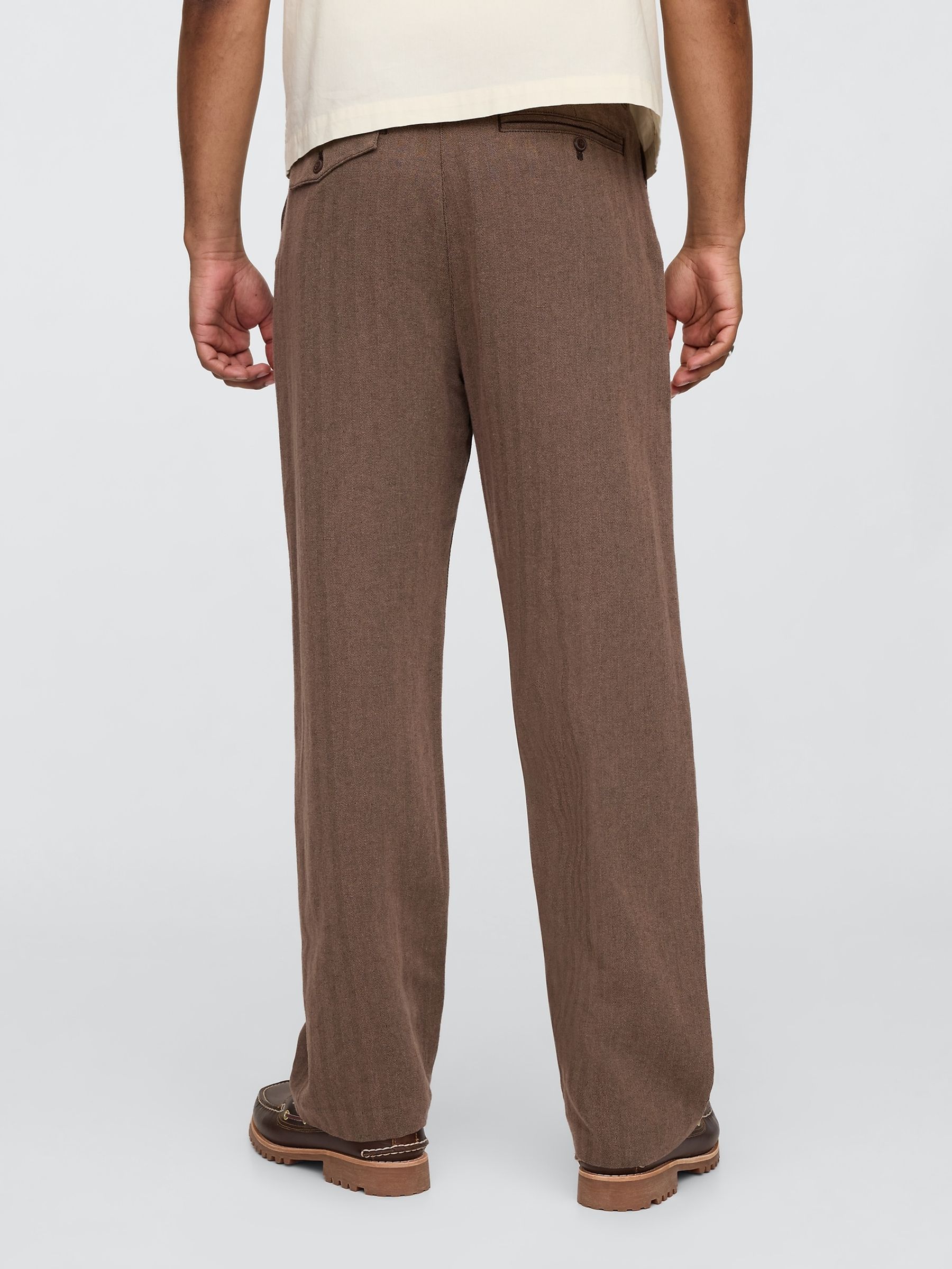 Brown Linen-Cotton 90s Loose Pleated Chinos - Image 2 of 5