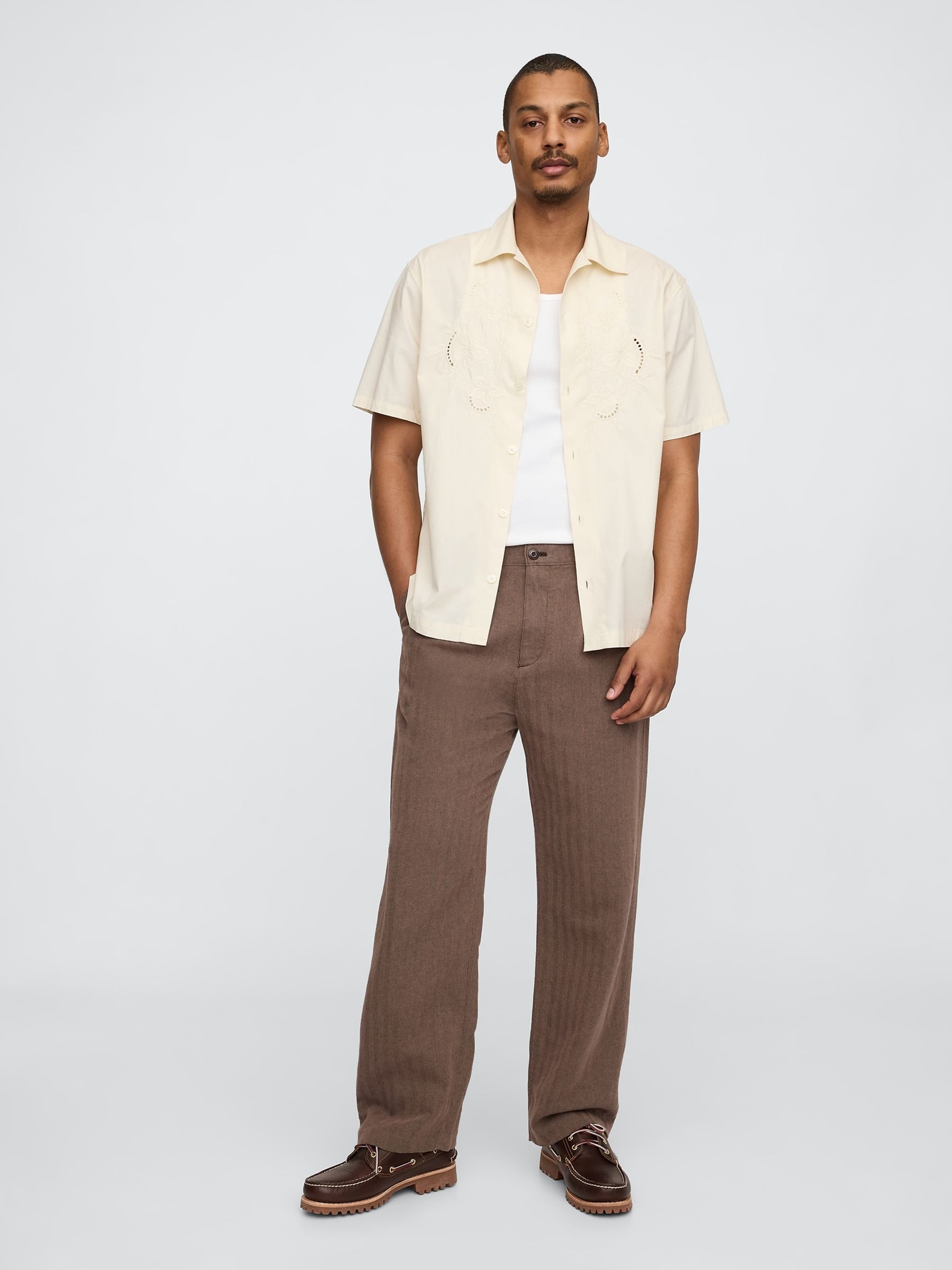 Brown Linen-Cotton 90s Loose Pleated Chinos - Image 3 of 5