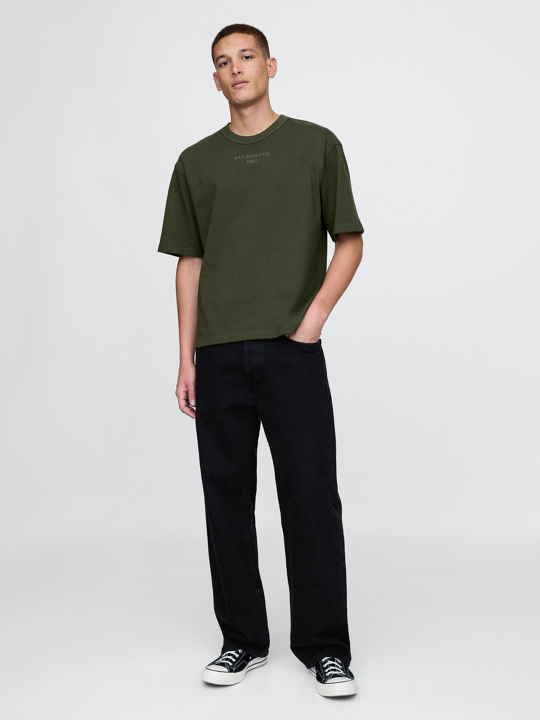 Khaki Green Oversized Athletic Logo T-Shirt - Image 3 of 5