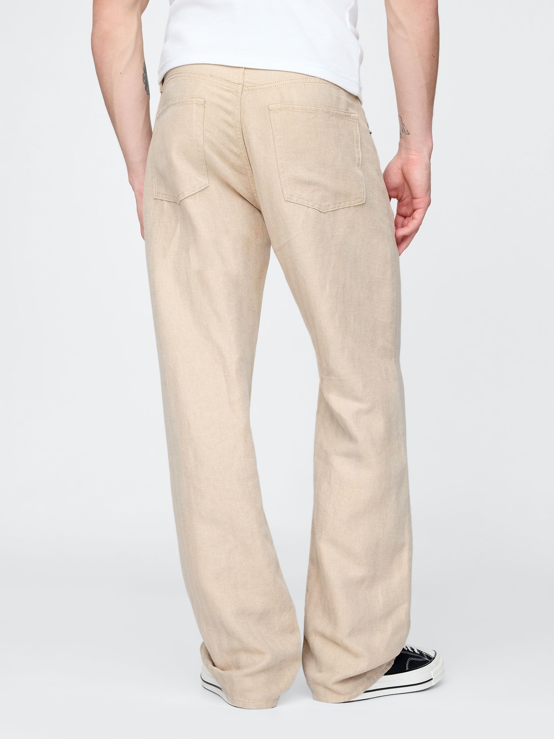 Beige Linen-Cotton 90s Loose Herringbone Trousers - Image 2 of 5