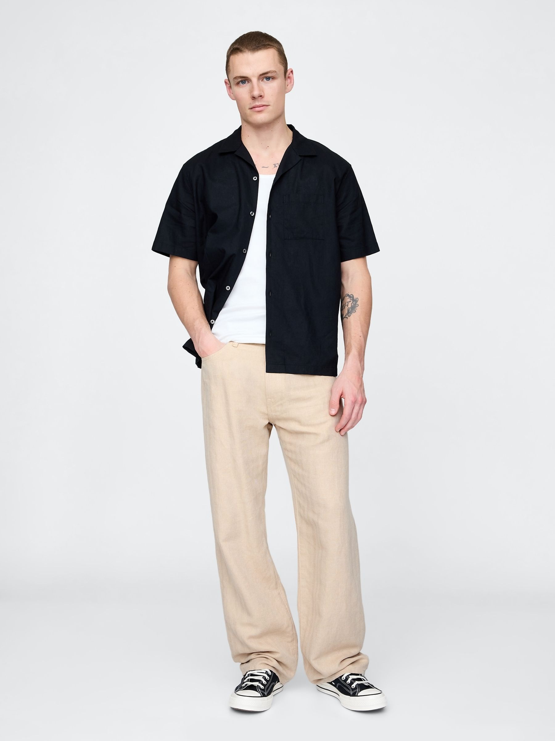 Beige Linen-Cotton 90s Loose Herringbone Trousers - Image 5 of 5
