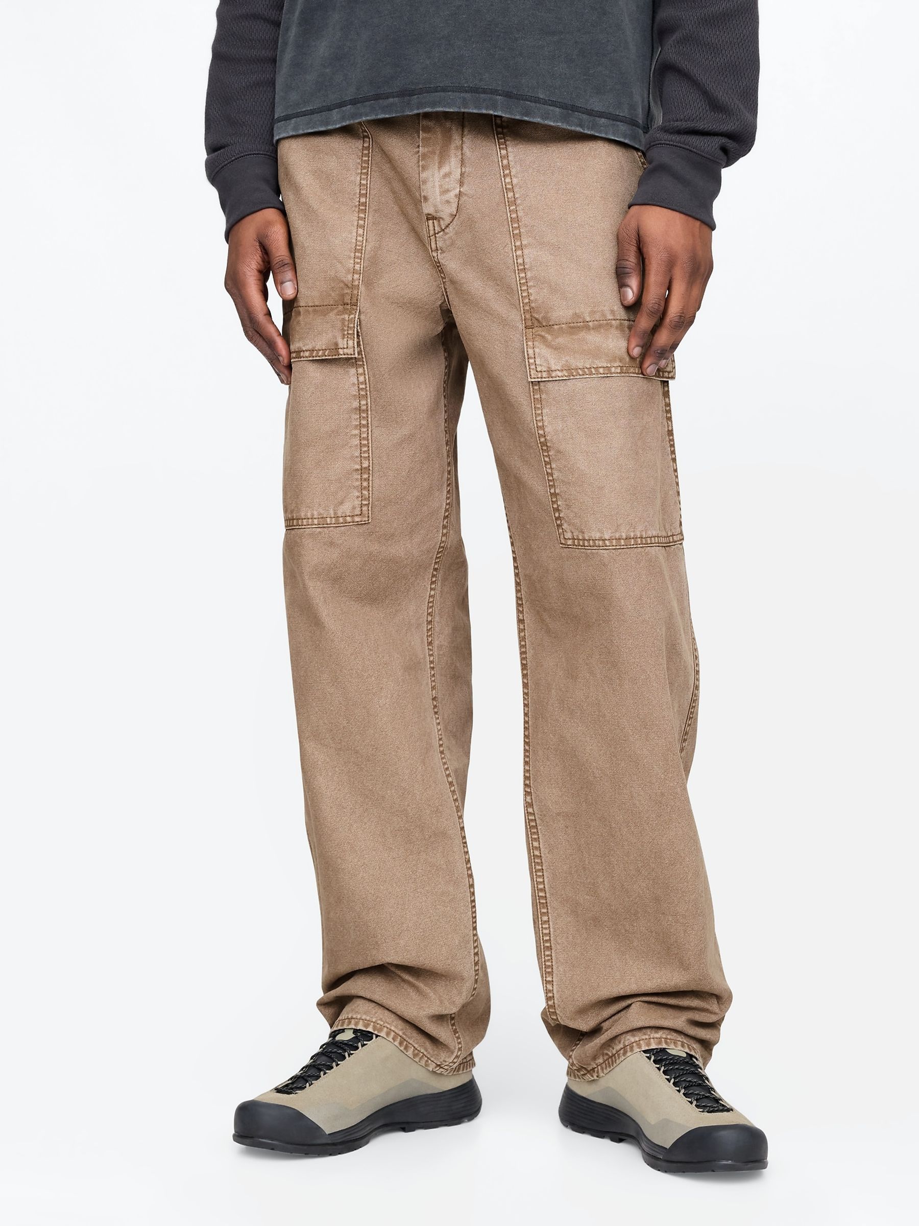 Beige Cotton Baggy Utility Jeans - Image 1 of 4