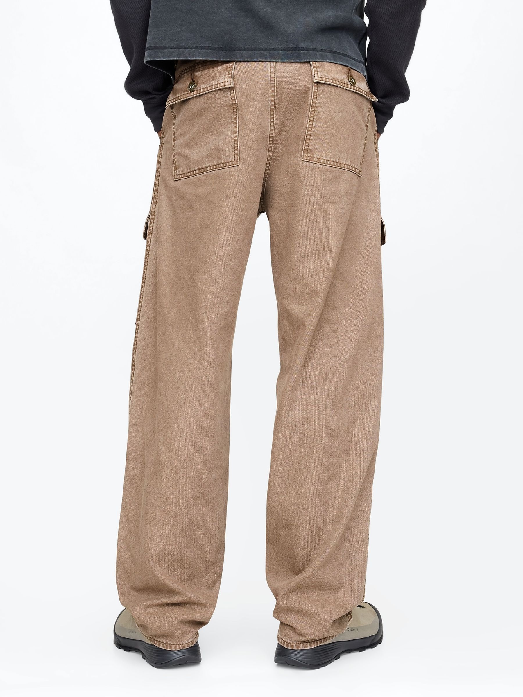 Beige Cotton Baggy Utility Jeans - Image 2 of 4