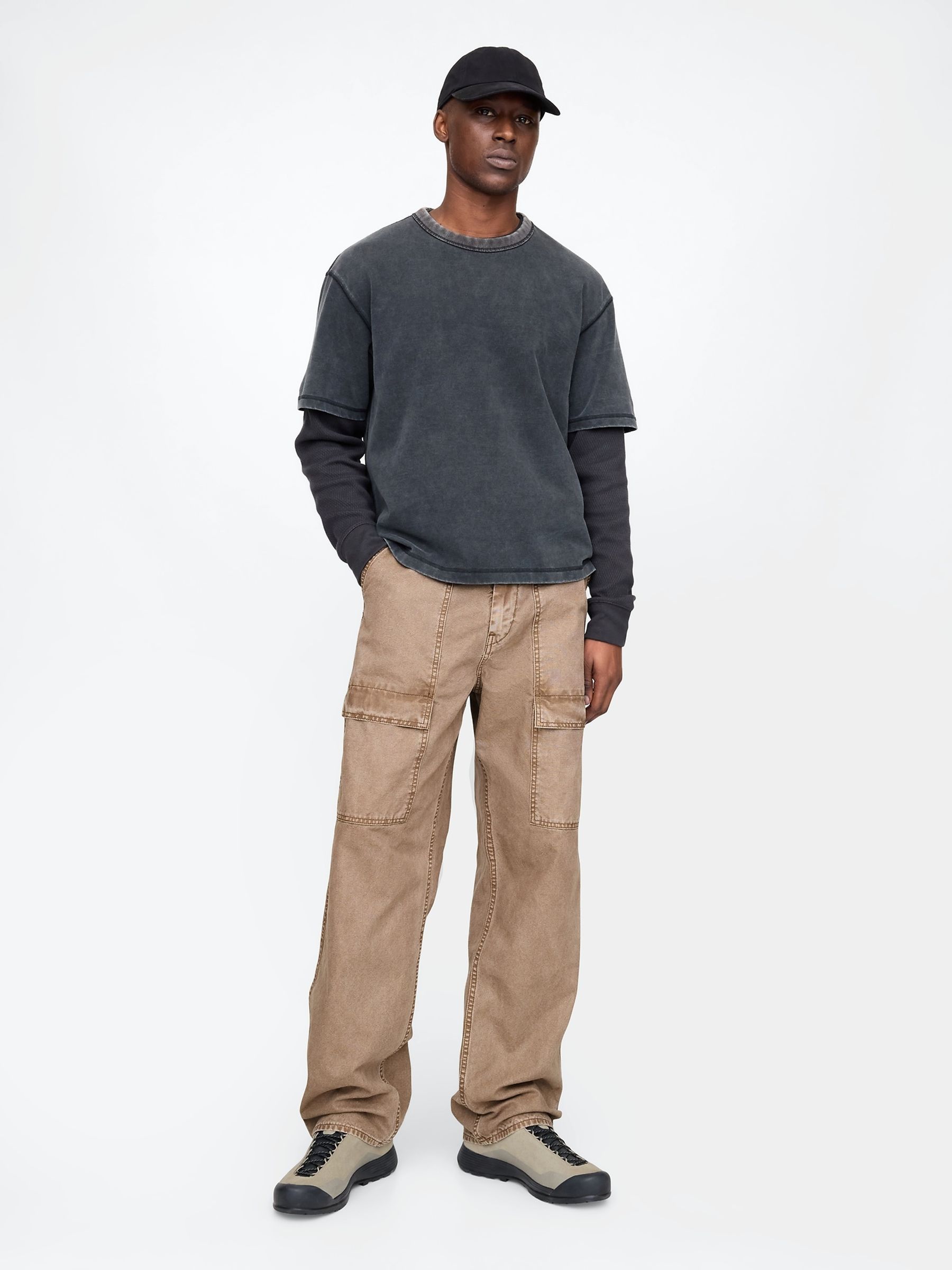 Beige Cotton Baggy Utility Jeans - Image 3 of 4
