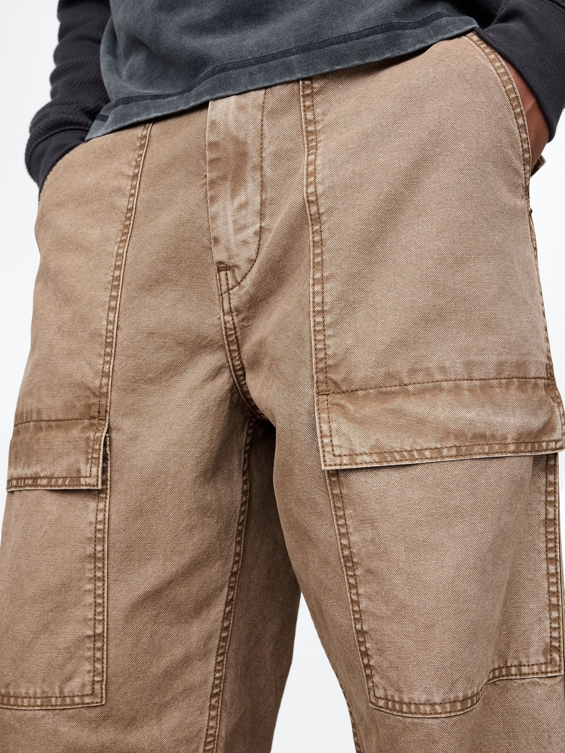 Beige Cotton Baggy Utility Jeans - Image 4 of 4