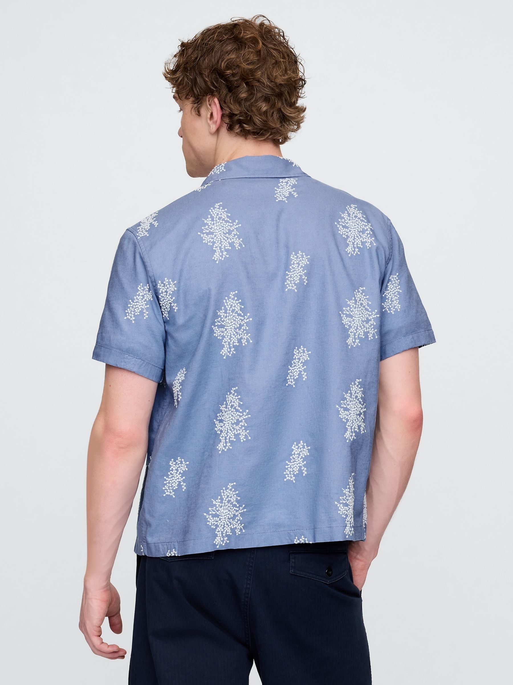 Blue Linen-Cotton Short Sleeve Shirt - Image 2 of 5