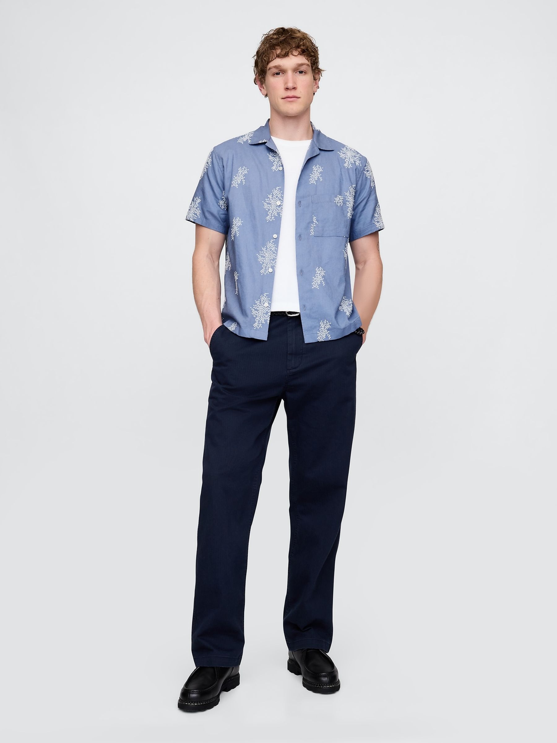 Blue Linen-Cotton Short Sleeve Shirt - Image 3 of 5