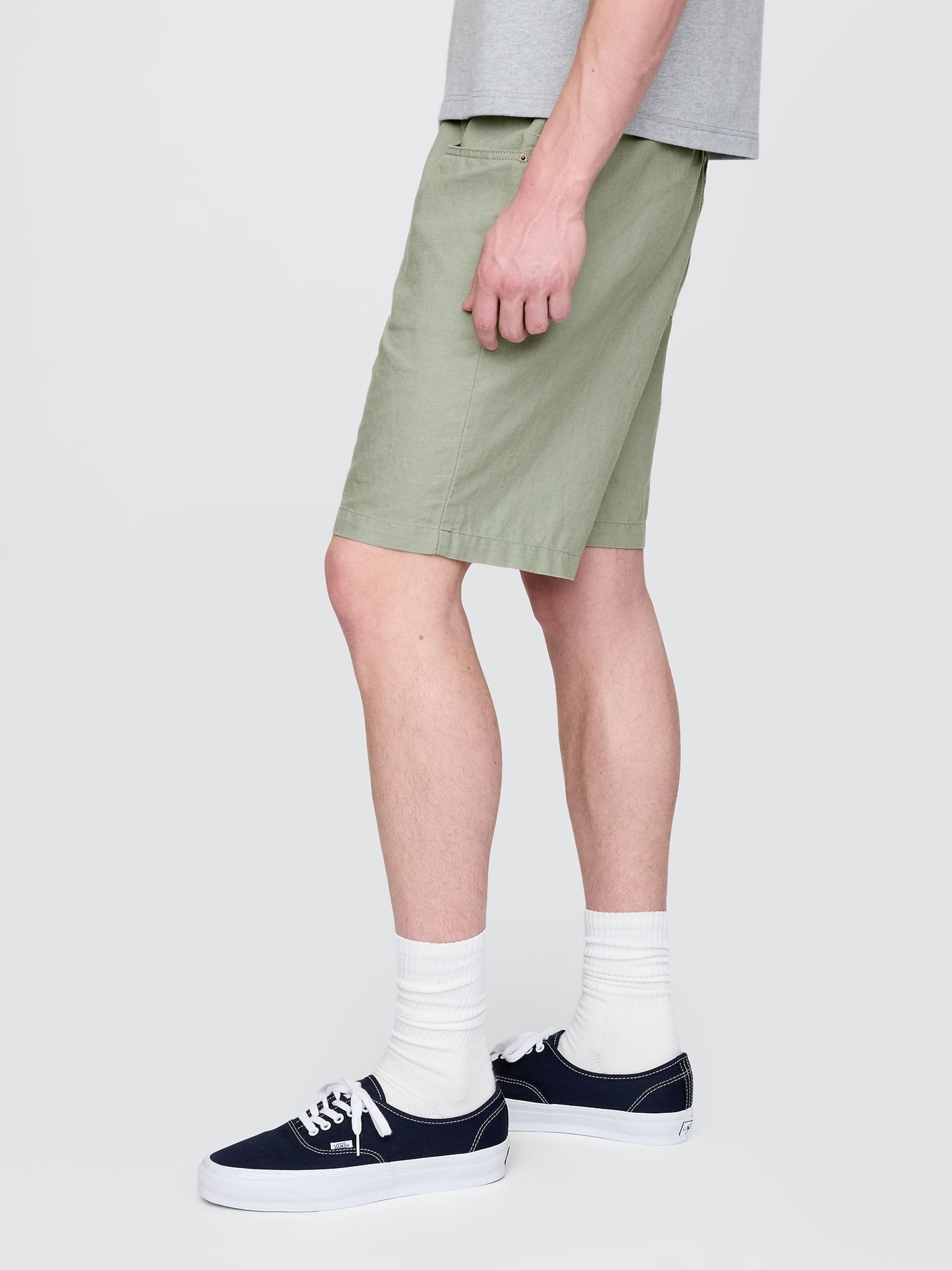 Green 9"" Linen-Cotton Easy Chino Shorts - Image 3 of 5