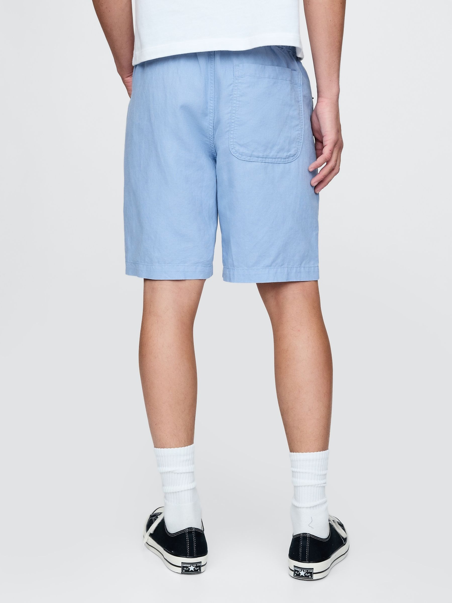 Blue 9"" Linen-Cotton Easy Chino Shorts - Image 2 of 5