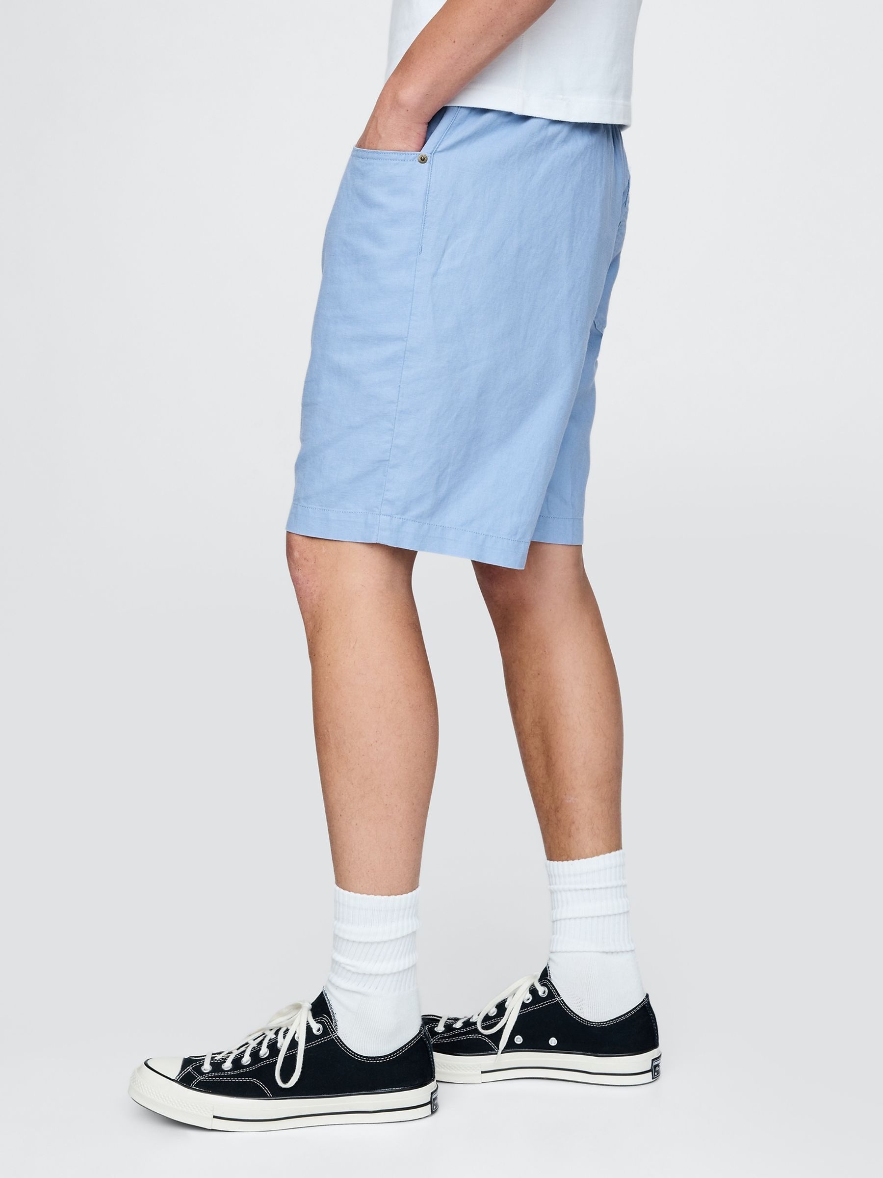 Blue 9"" Linen-Cotton Easy Chino Shorts - Image 3 of 5