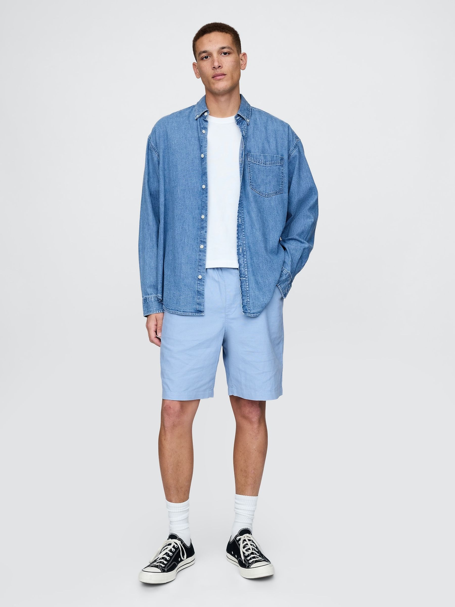 Blue 9"" Linen-Cotton Easy Chino Shorts - Image 5 of 5
