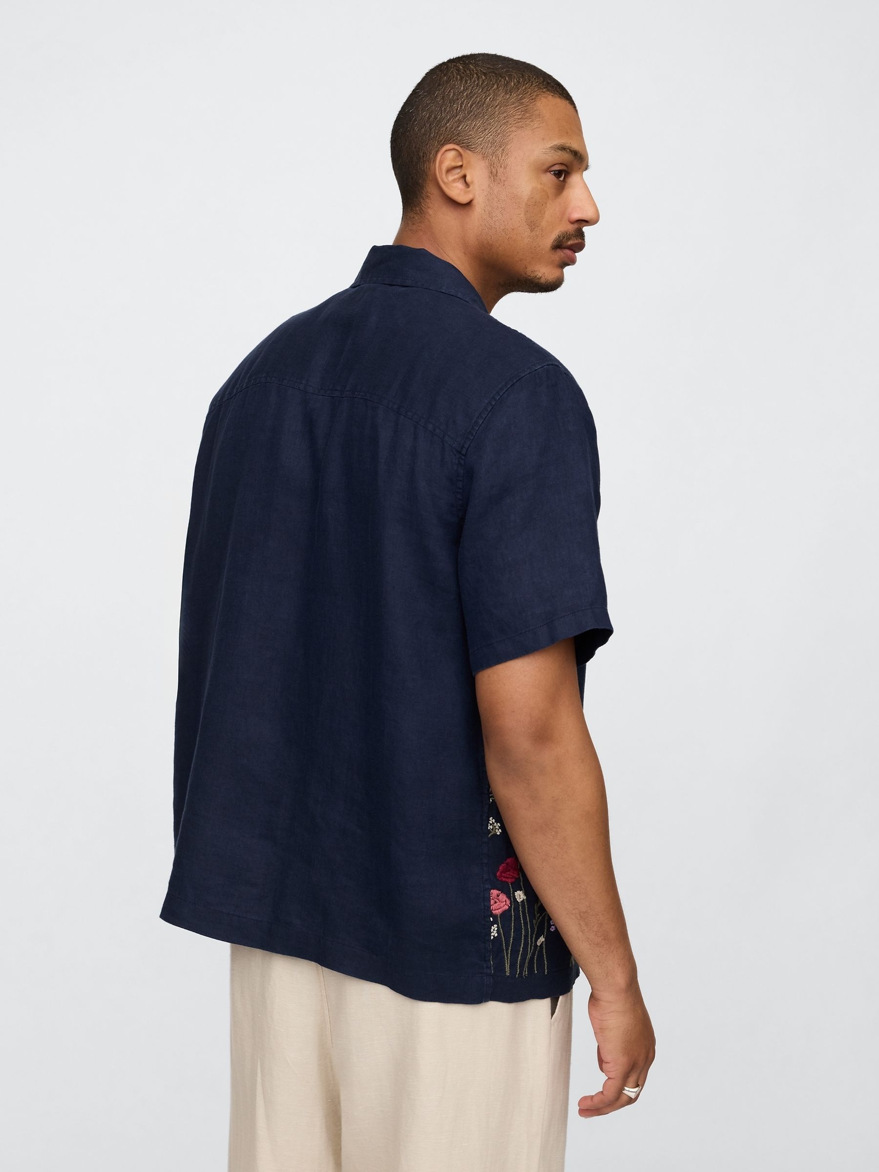 Navy Blue Linen-Cotton Shirt - Image 2 of 5