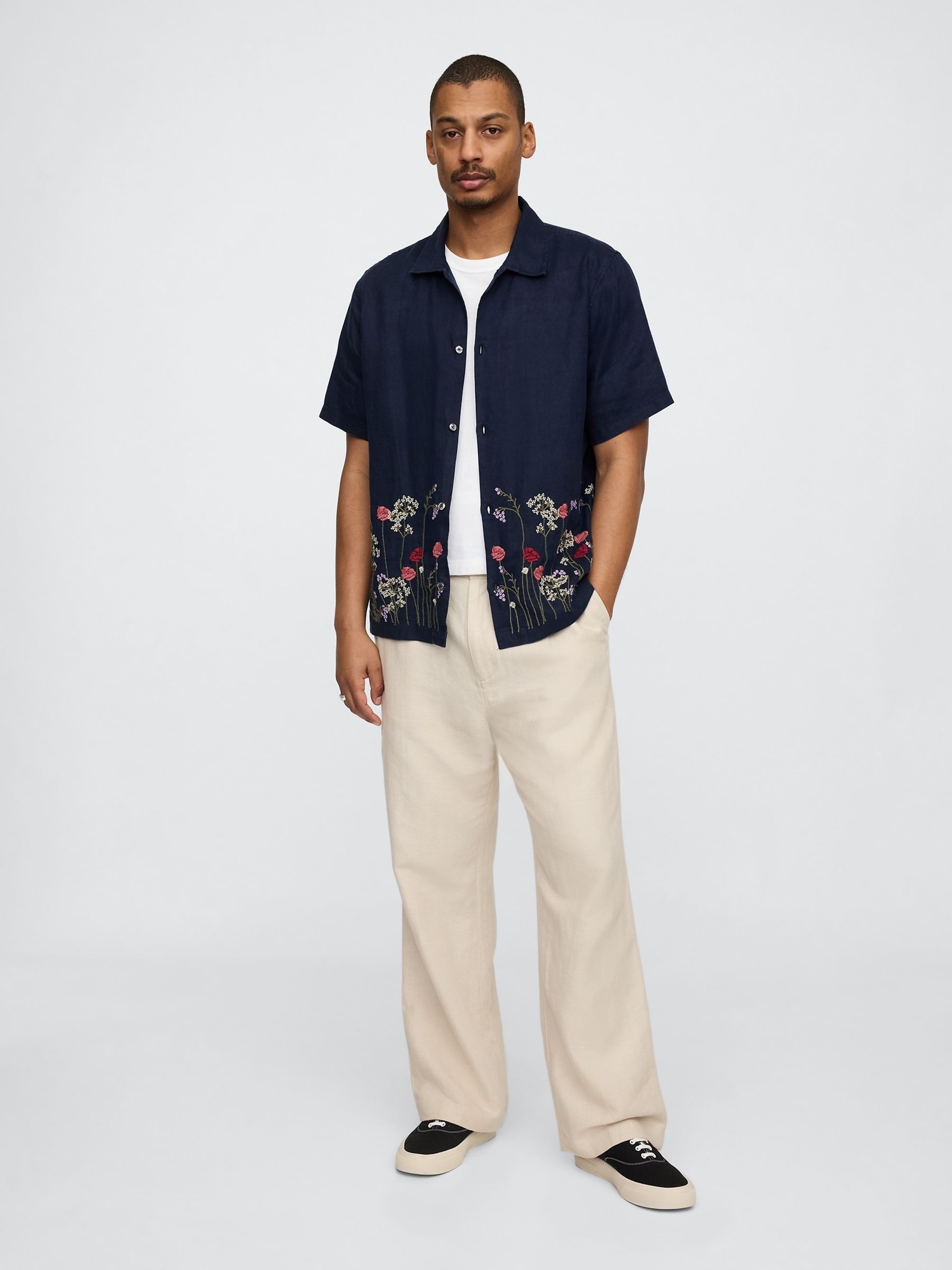 Navy Blue Linen-Cotton Shirt - Image 3 of 5