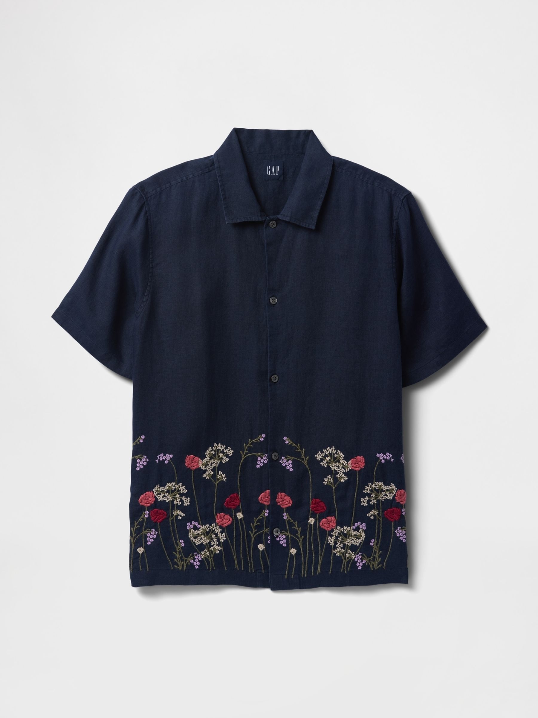Navy Blue Linen-Cotton Shirt - Image 4 of 5