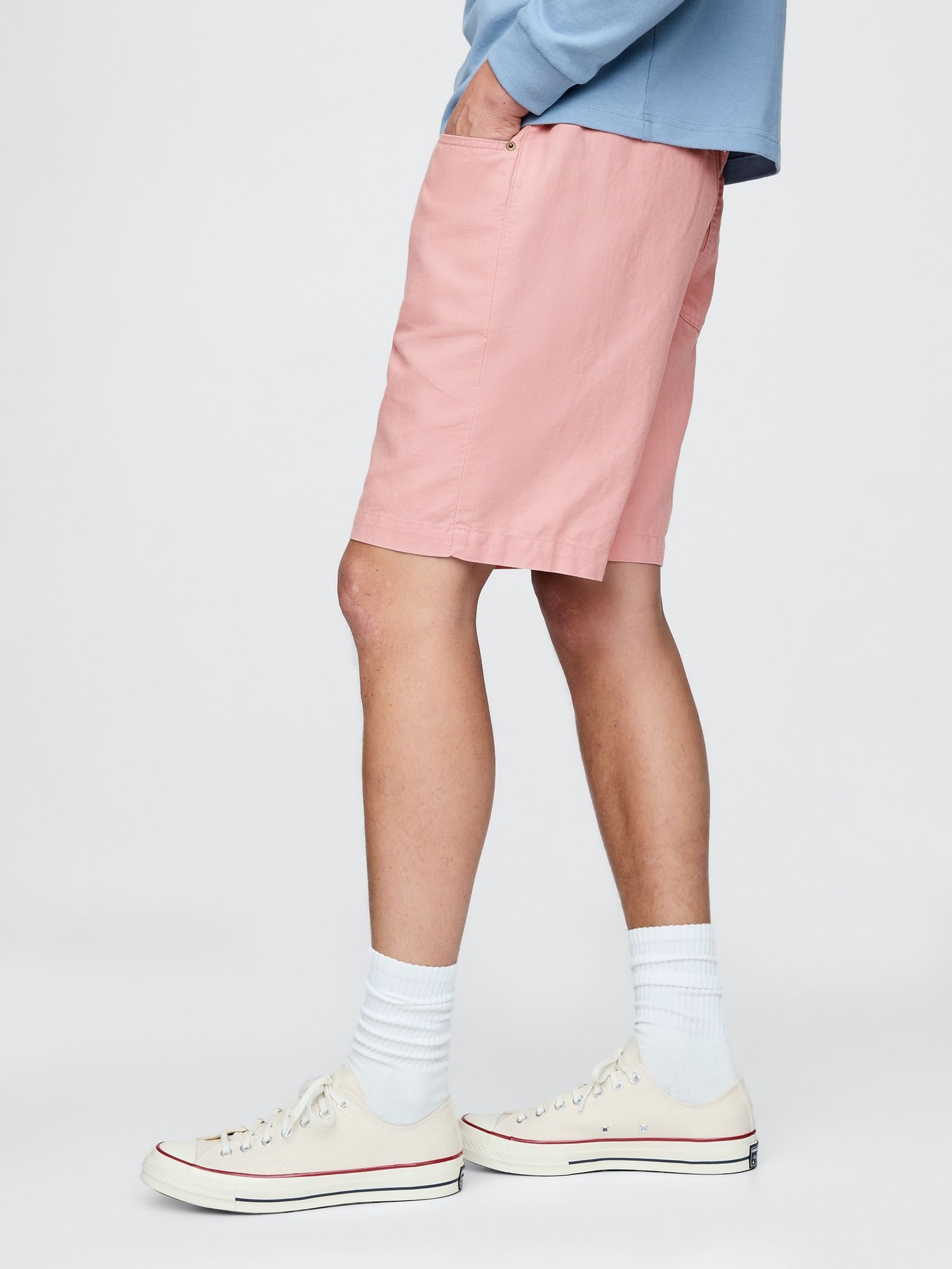 Pink 9"" Linen-Cotton Easy Chino Shorts - Image 3 of 5